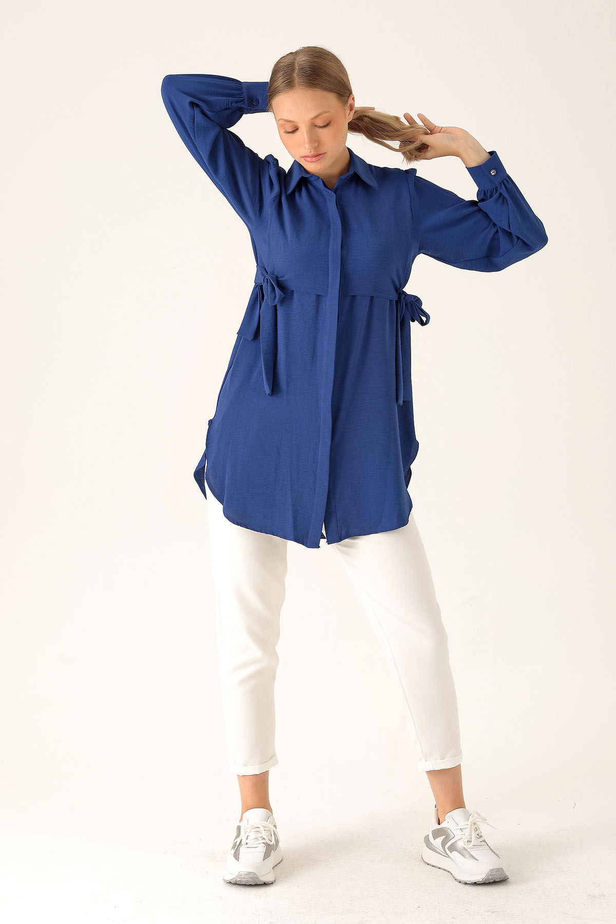 Yan Bağlama Detaylı Tunik - 6480A Saks - 4