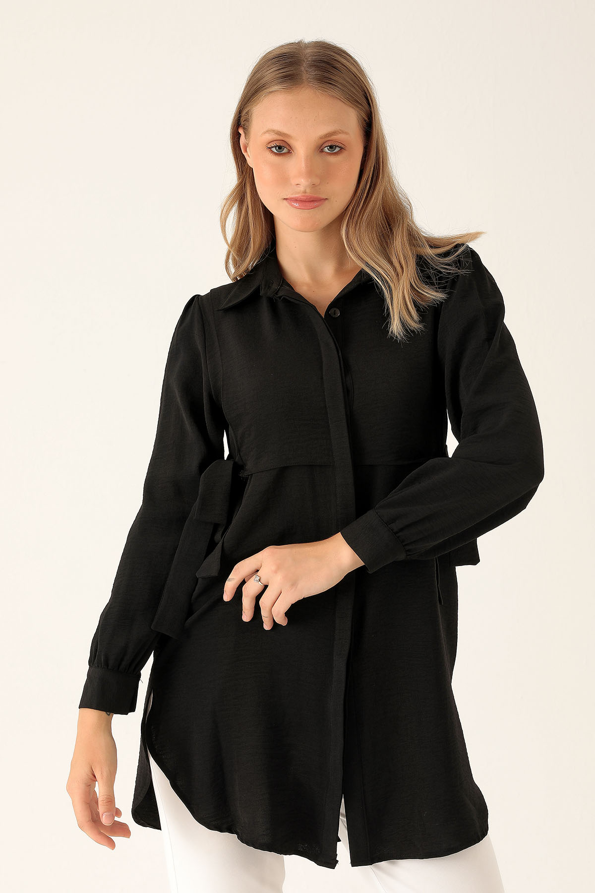 Yan Bağlama Detaylı Tunik - 6480A Siyah - 2
