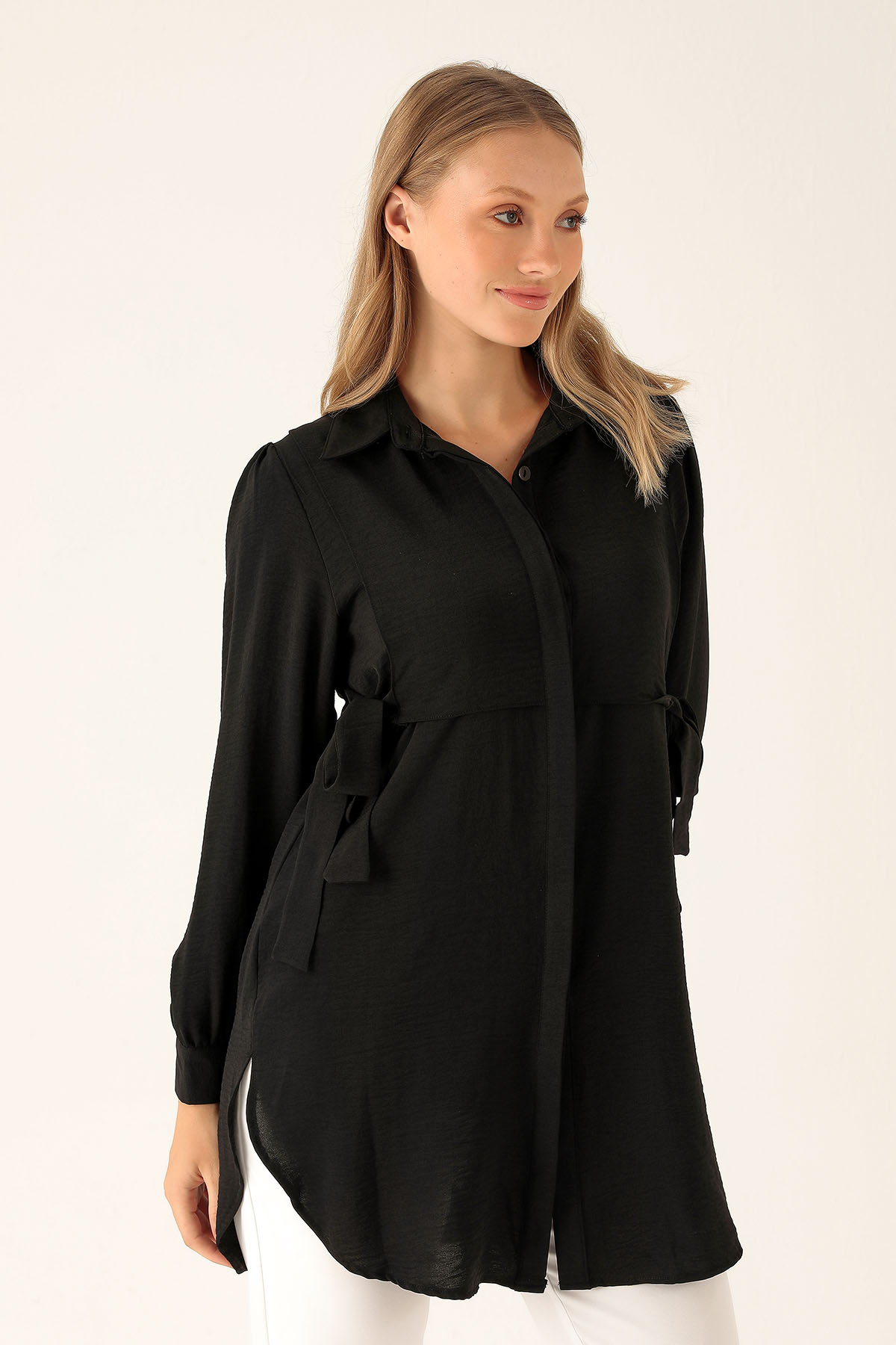 Yan Bağlama Detaylı Tunik - 6480A Siyah 