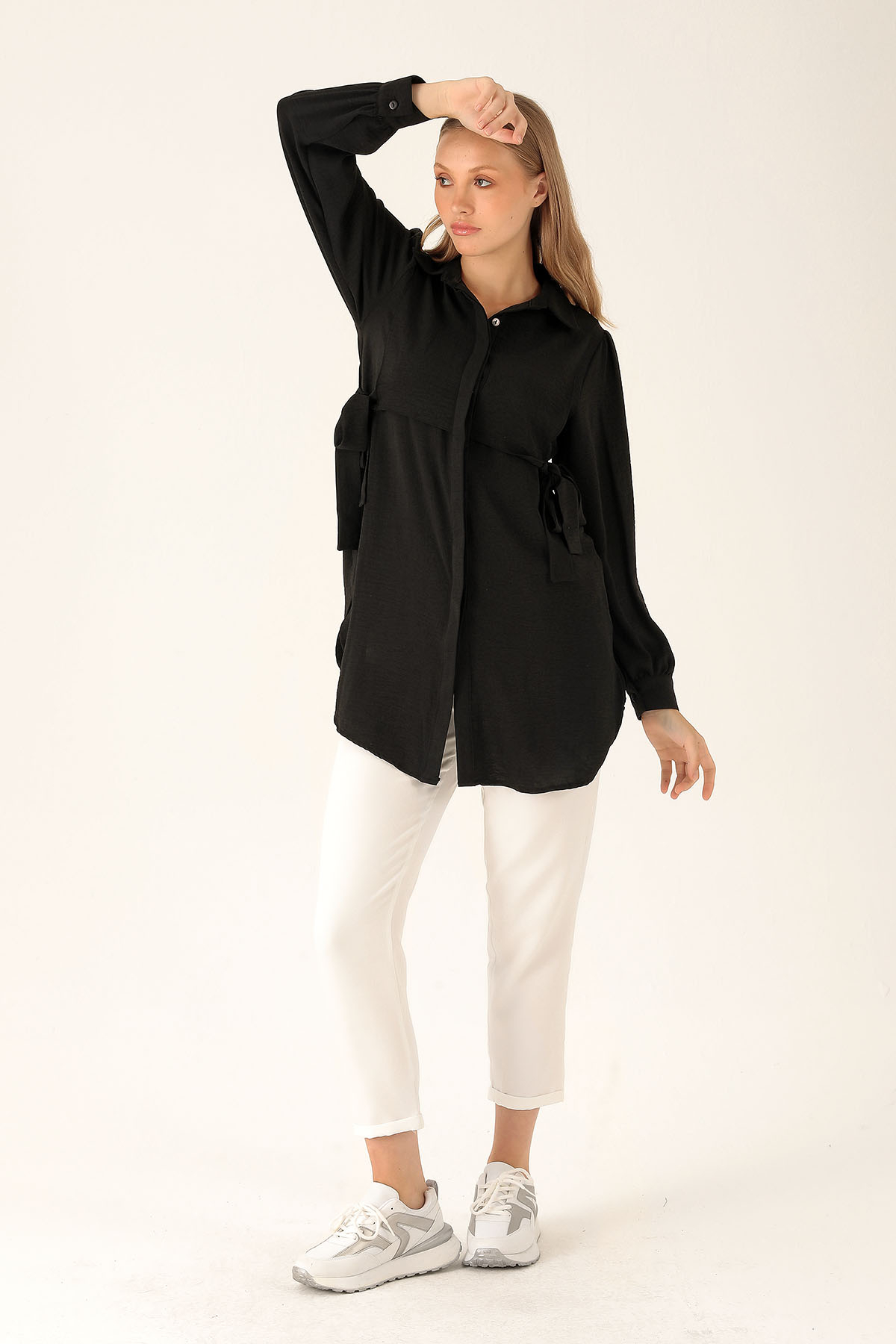 Yan Bağlama Detaylı Tunik - 6480A Siyah - 4