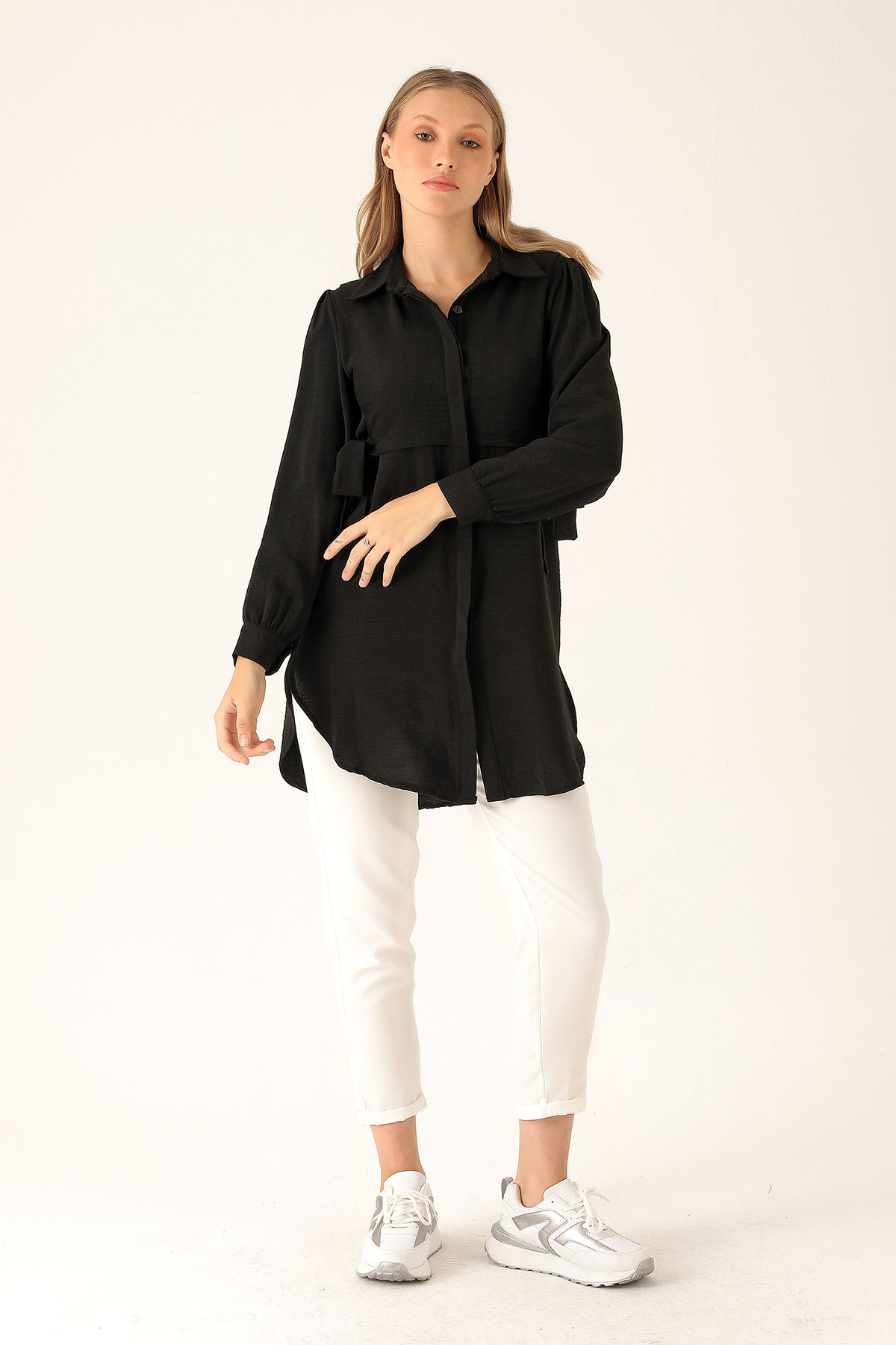 Yan Bağlama Detaylı Tunik - 6480A Siyah - 5