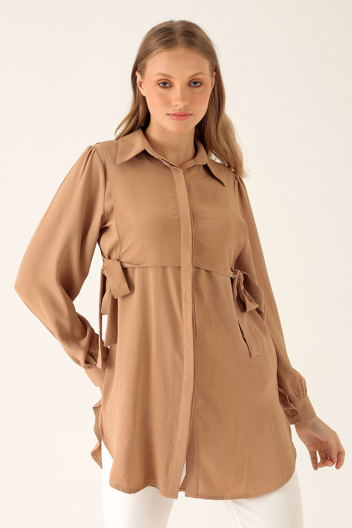 Yan Bağlama Detaylı Tunik - 6480A Vizon - 1