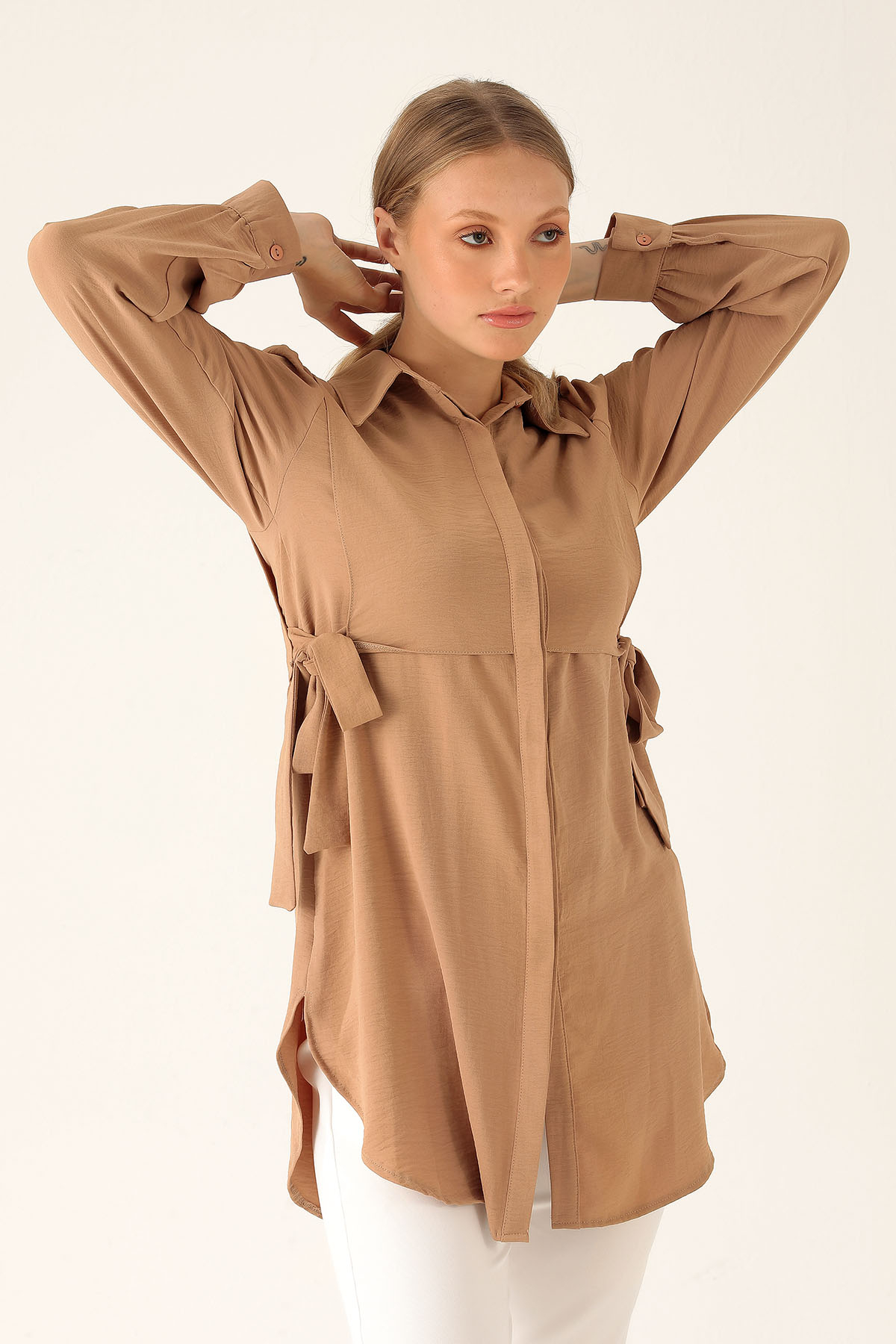 Yan Bağlama Detaylı Tunik - 6480A Vizon - 2