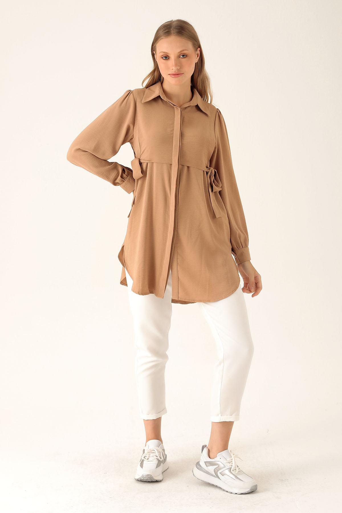 Yan Bağlama Detaylı Tunik - 6480A Vizon - 4