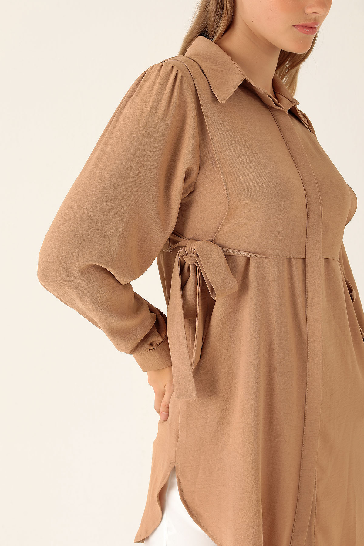 Yan Bağlama Detaylı Tunik - 6480A Vizon - 6