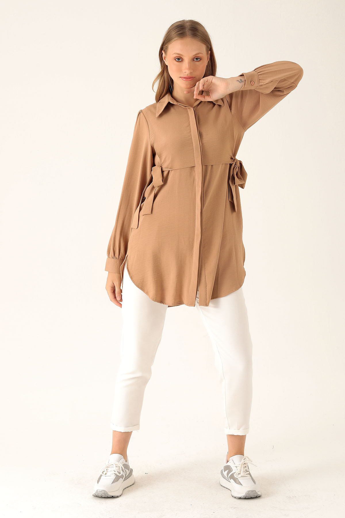 Yan Bağlama Detaylı Tunik - 6480A Vizon - 5