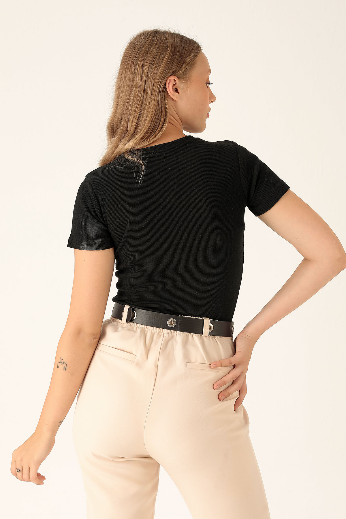 Yan Dudak Kısa Kol Bluz - 1497 Siyah - 3