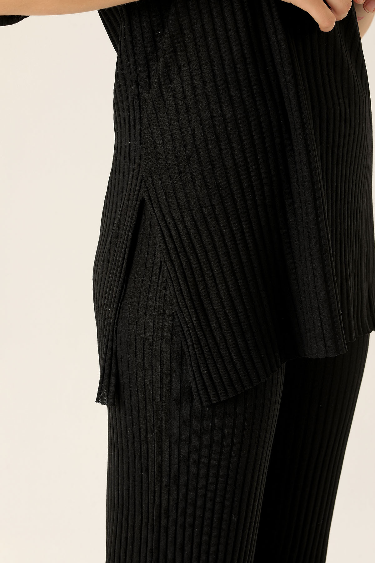 Yan Yırtmac Tişört-Bayan Pantolon Takım - 538 Siyah - 6