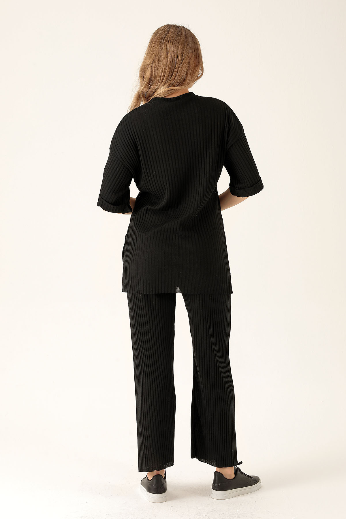 Yan Yırtmac Tişört-Bayan Pantolon Takım - 538 Siyah - 5