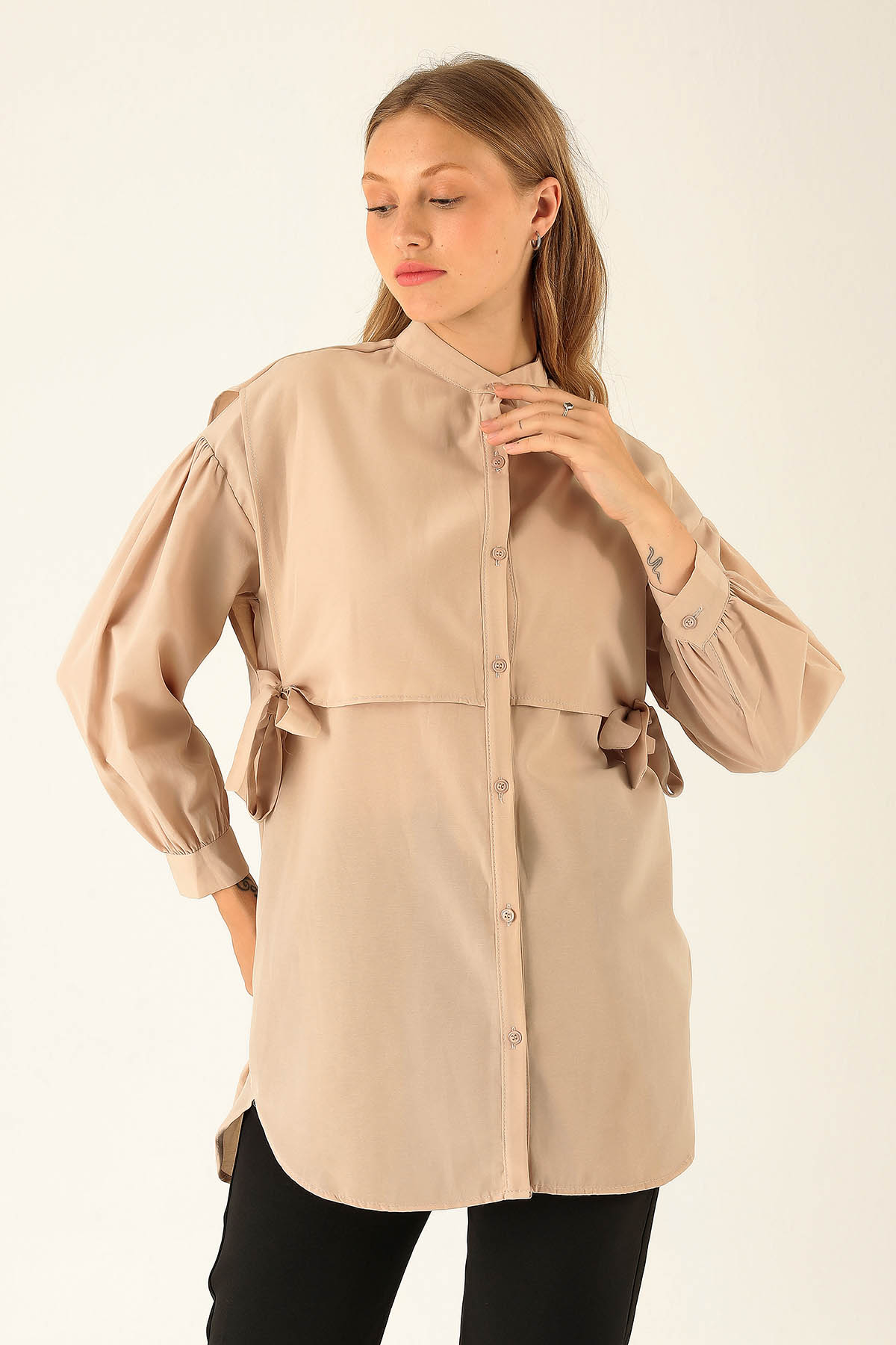 Yandan Bağlamalı Tunik - 6197A Bej - 2