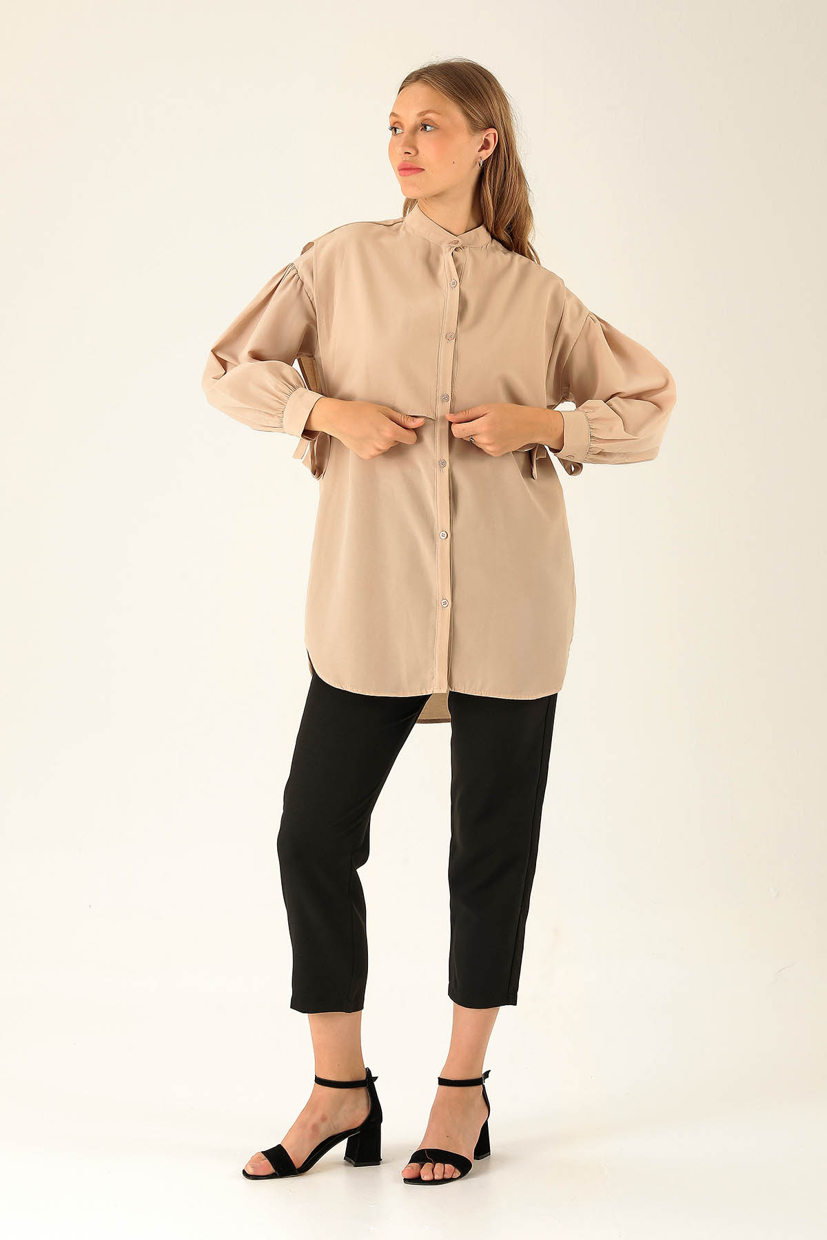 Yandan Bağlamalı Tunik - 6197A Bej - 4