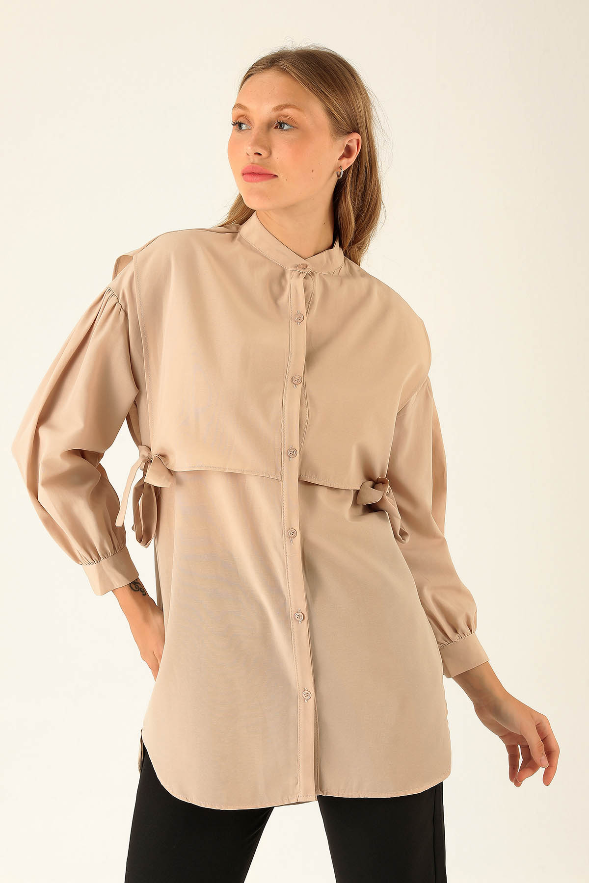 Yandan Bağlamalı Tunik - 6197A Bej - 1