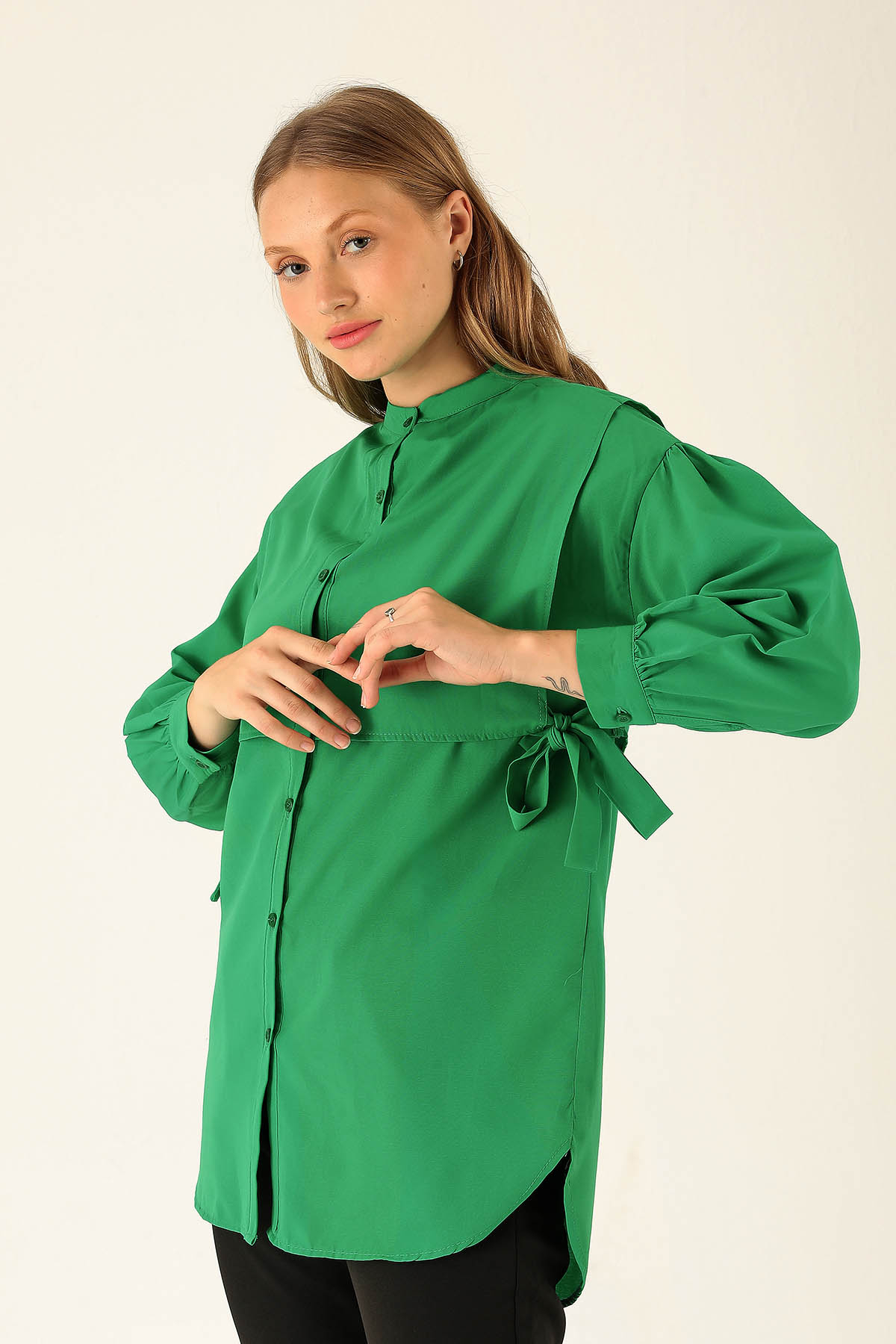 Yandan Bağlamalı Tunik - 6197A Benetton Yeşili - 1