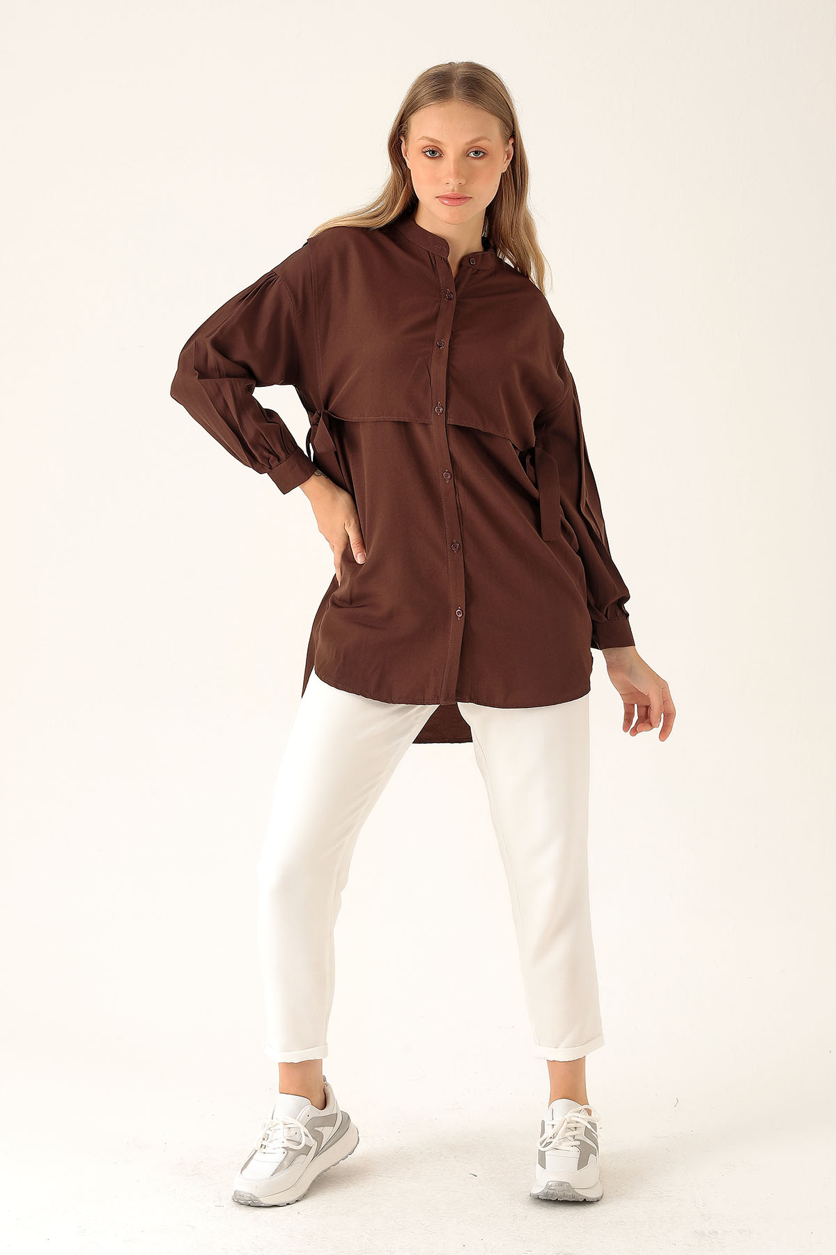 Yandan Bağlamalı Tunik - 6197A Kahve - 4