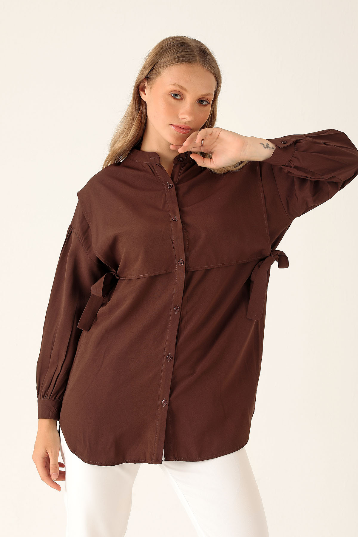 Yandan Bağlamalı Tunik - 6197A Kahve - 1