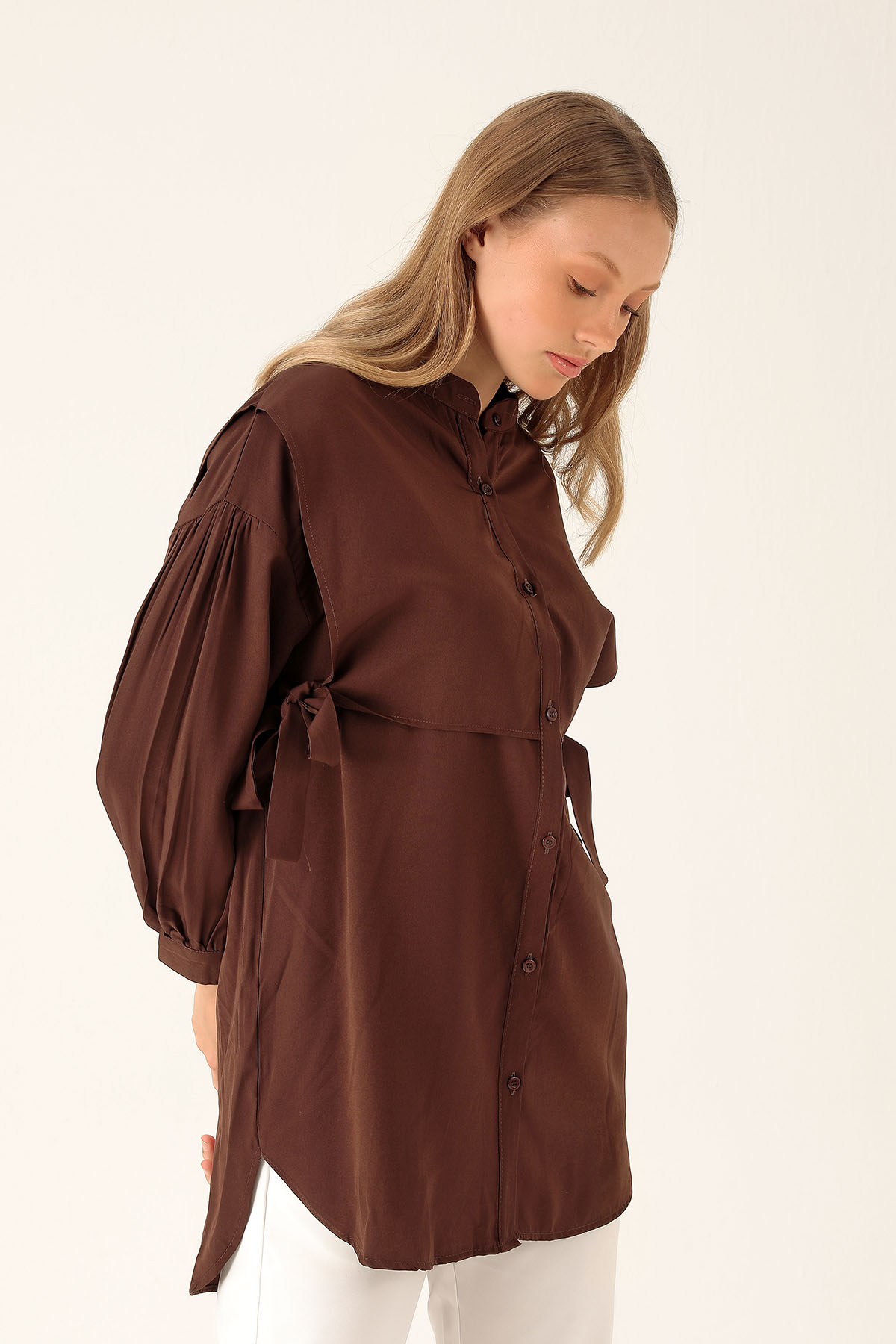 Yandan Bağlamalı Tunik - 6197A Kahve - 2