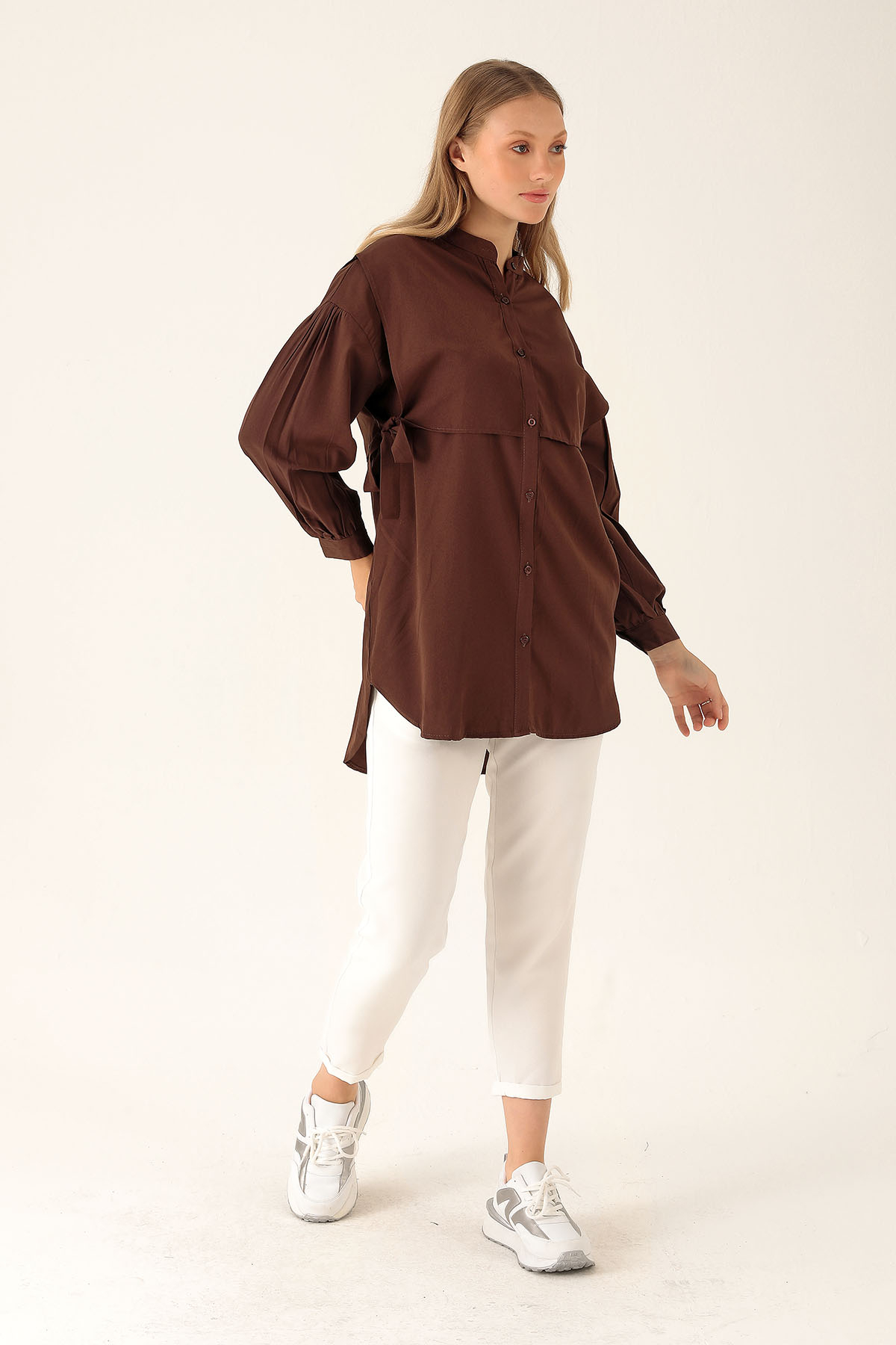Yandan Bağlamalı Tunik - 6197A Kahve - 5