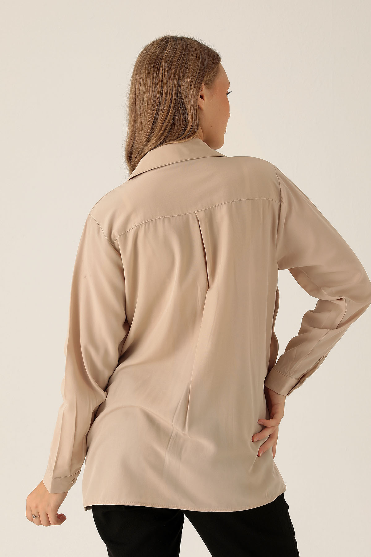Yandan Çıtçıtlı Düğmeli Bayan Gömlek - 6508A Bej - 3