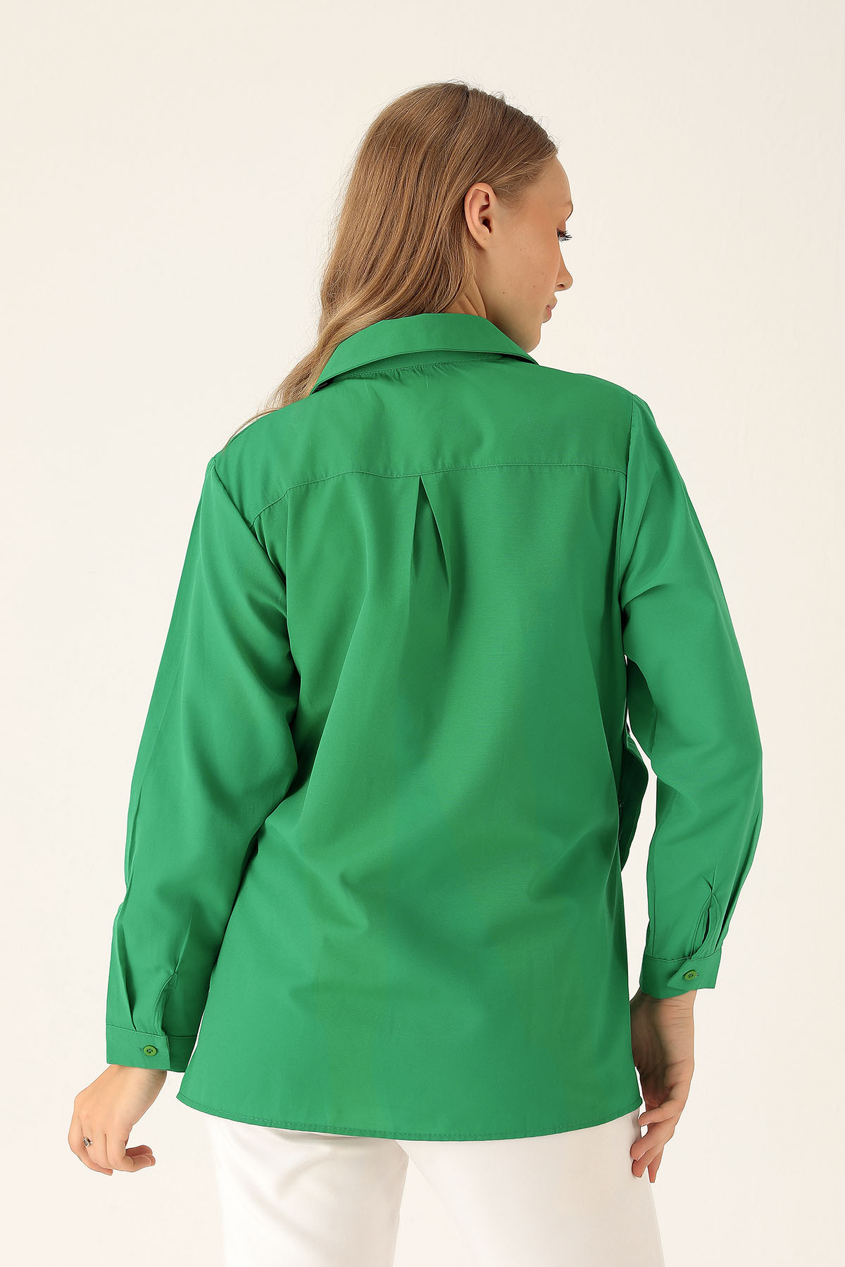 Yandan Çıtçıtlı Düğmeli Bayan Gömlek - 6508A Benetton Yeşili - 4