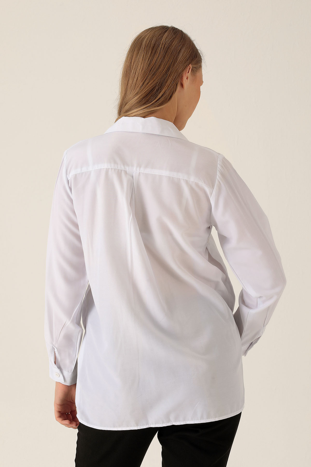 Yandan Çıtçıtlı Düğmeli Bayan Gömlek - 6508A Beyaz - 3