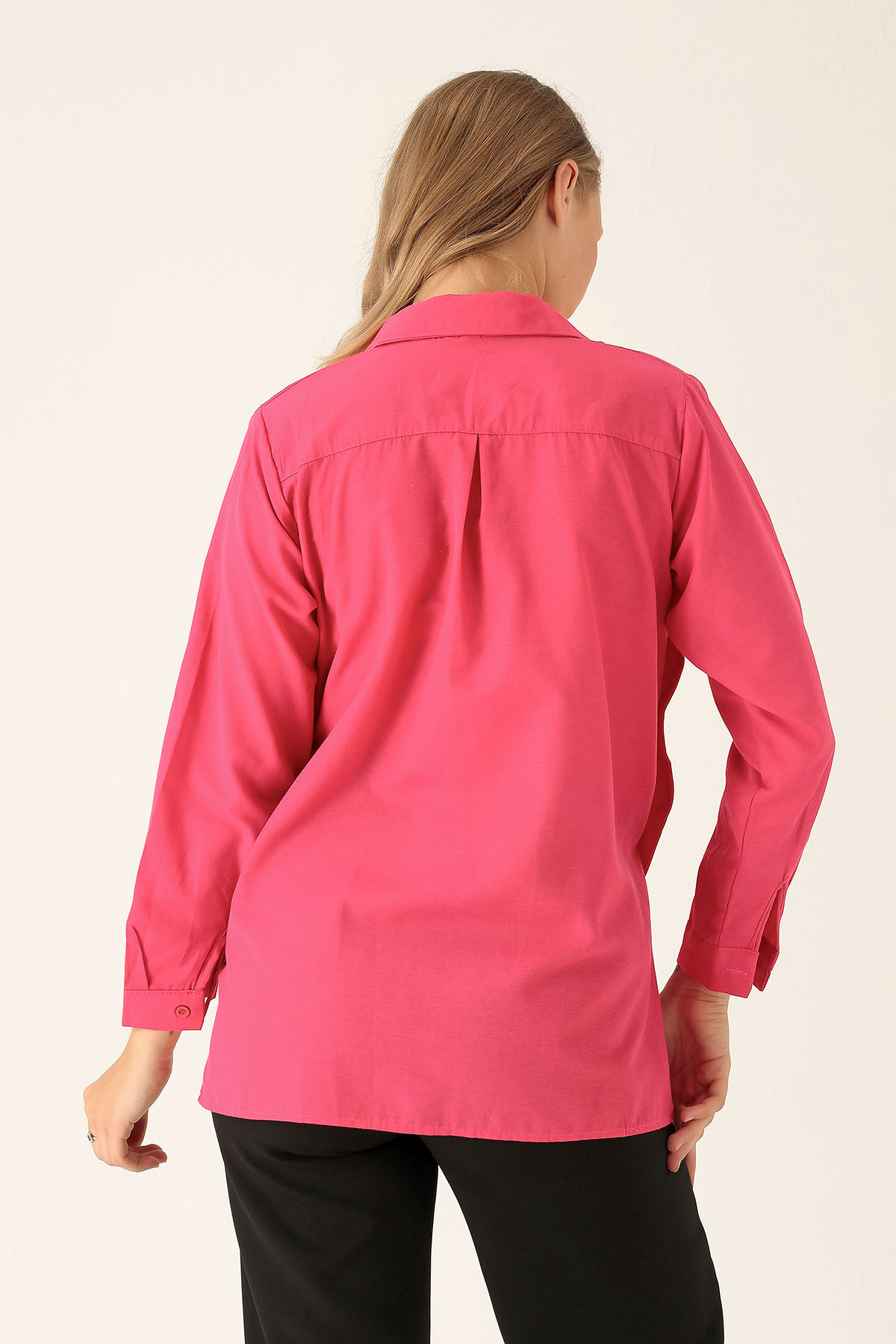 Yandan Çıtçıtlı Düğmeli Bayan Gömlek - 6508A Fuşya - 3