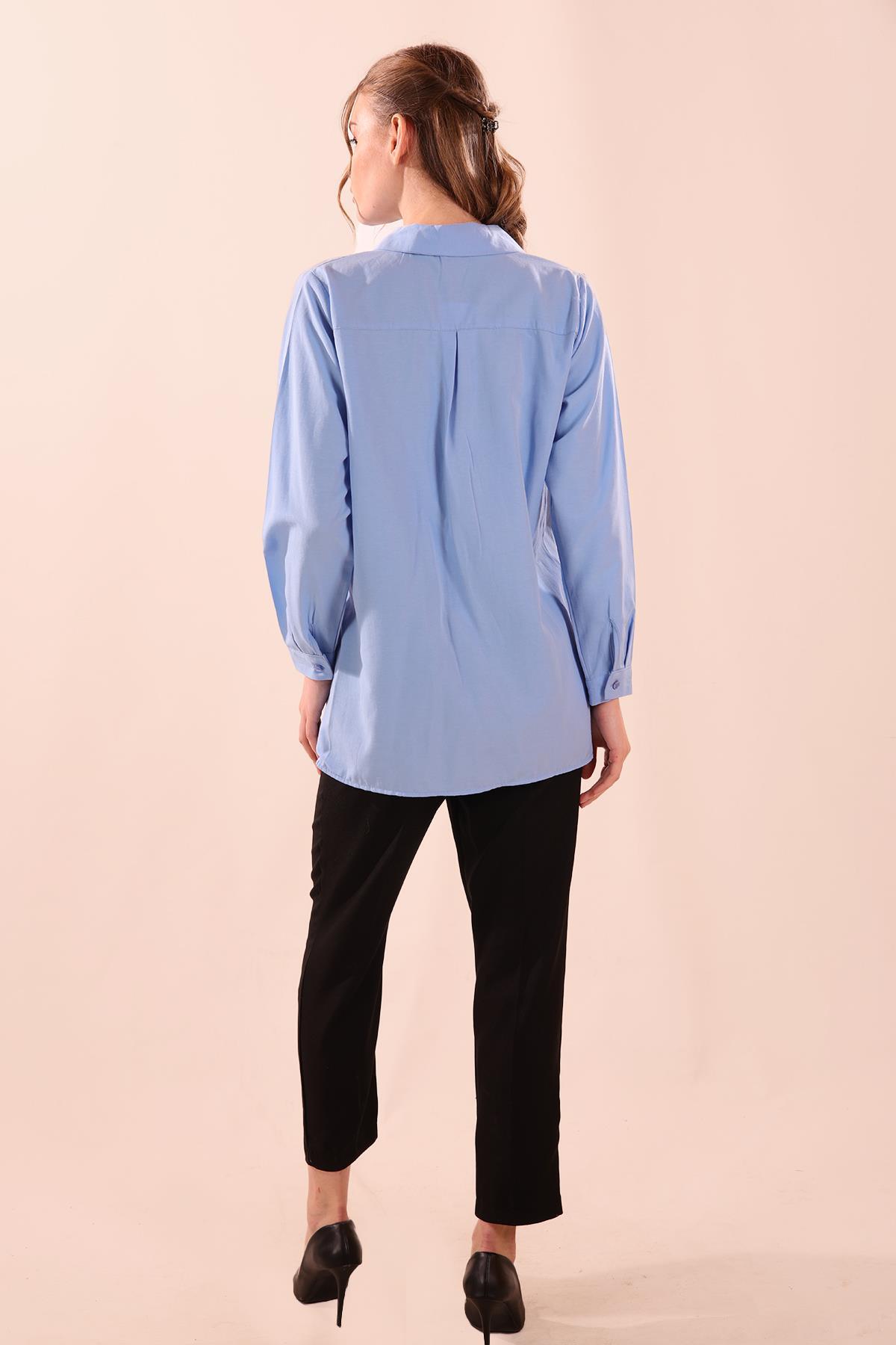 Yandan Çıtçıtlı Düğmeli Bayan Gömlek - 6508A Koyu Mavi - 7