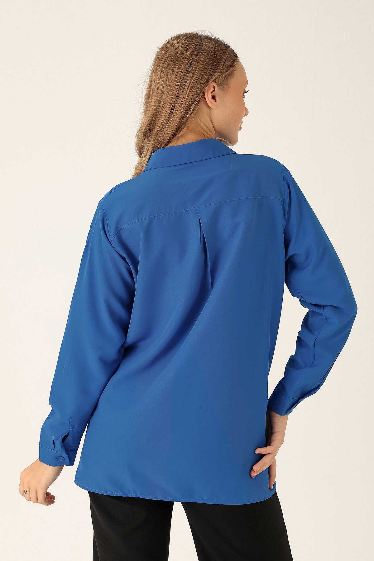 Yandan Çıtçıtlı Düğmeli Bayan Gömlek - 6508A Saks - 3