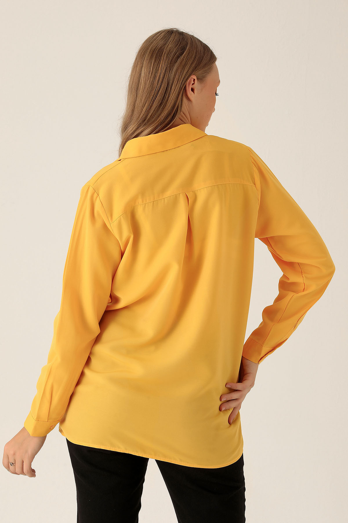 Yandan Çıtçıtlı Düğmeli Bayan Gömlek - 6508A Sarı - 3