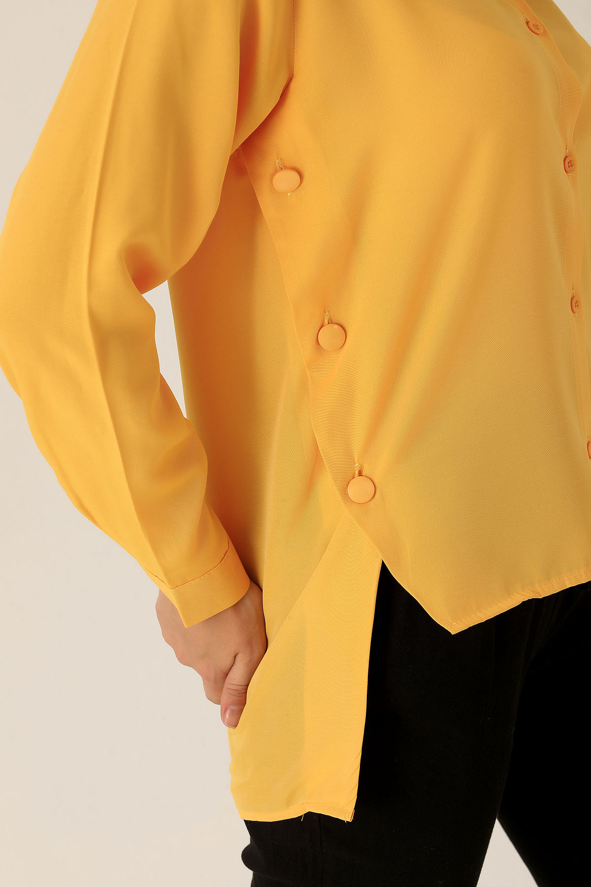 Yandan Çıtçıtlı Düğmeli Bayan Gömlek - 6508A Sarı - 6
