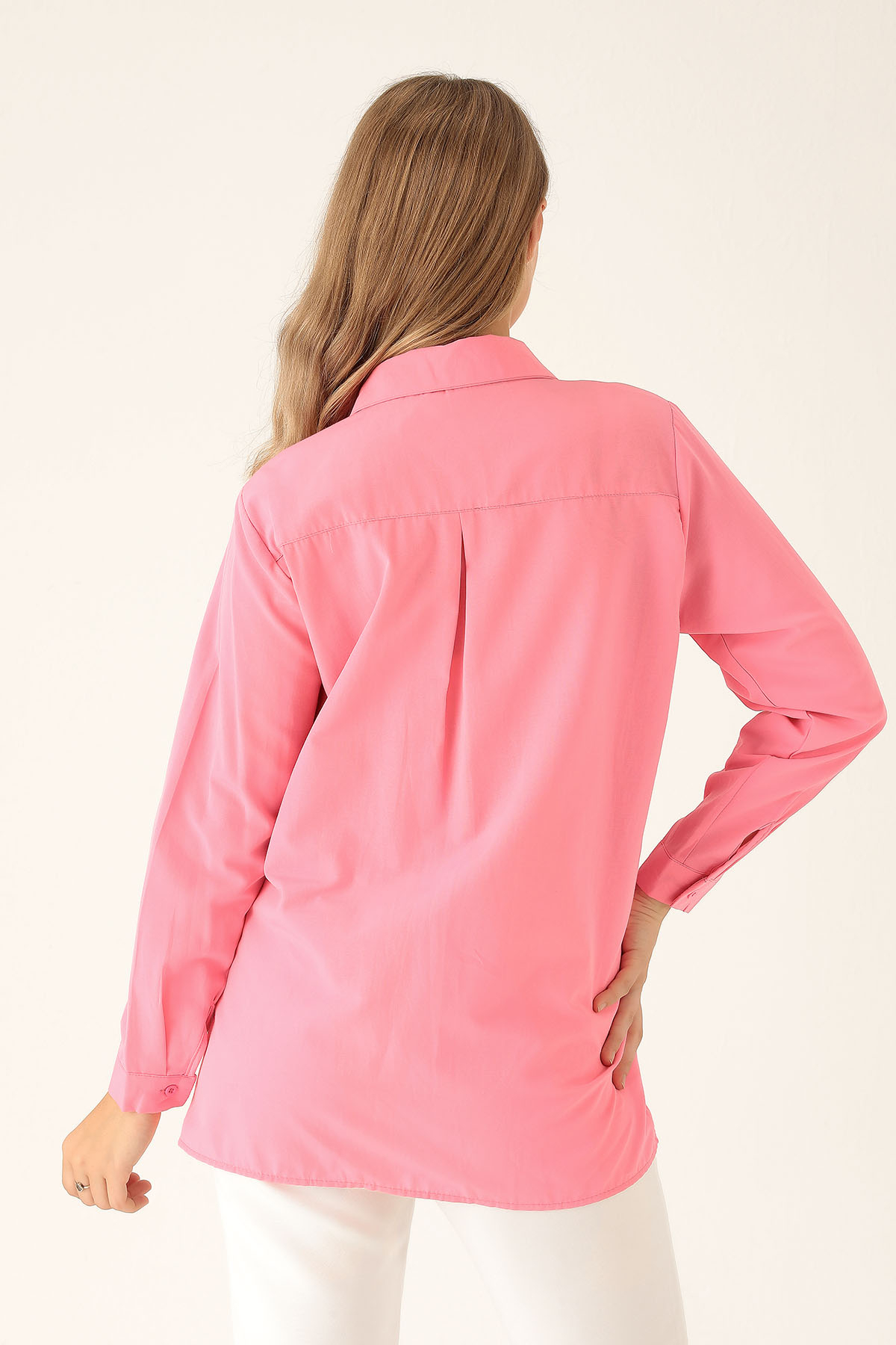 Yandan Çıtçıtlı Düğmeli Bayan Gömlek - 6508A Şeker Pembe - 3