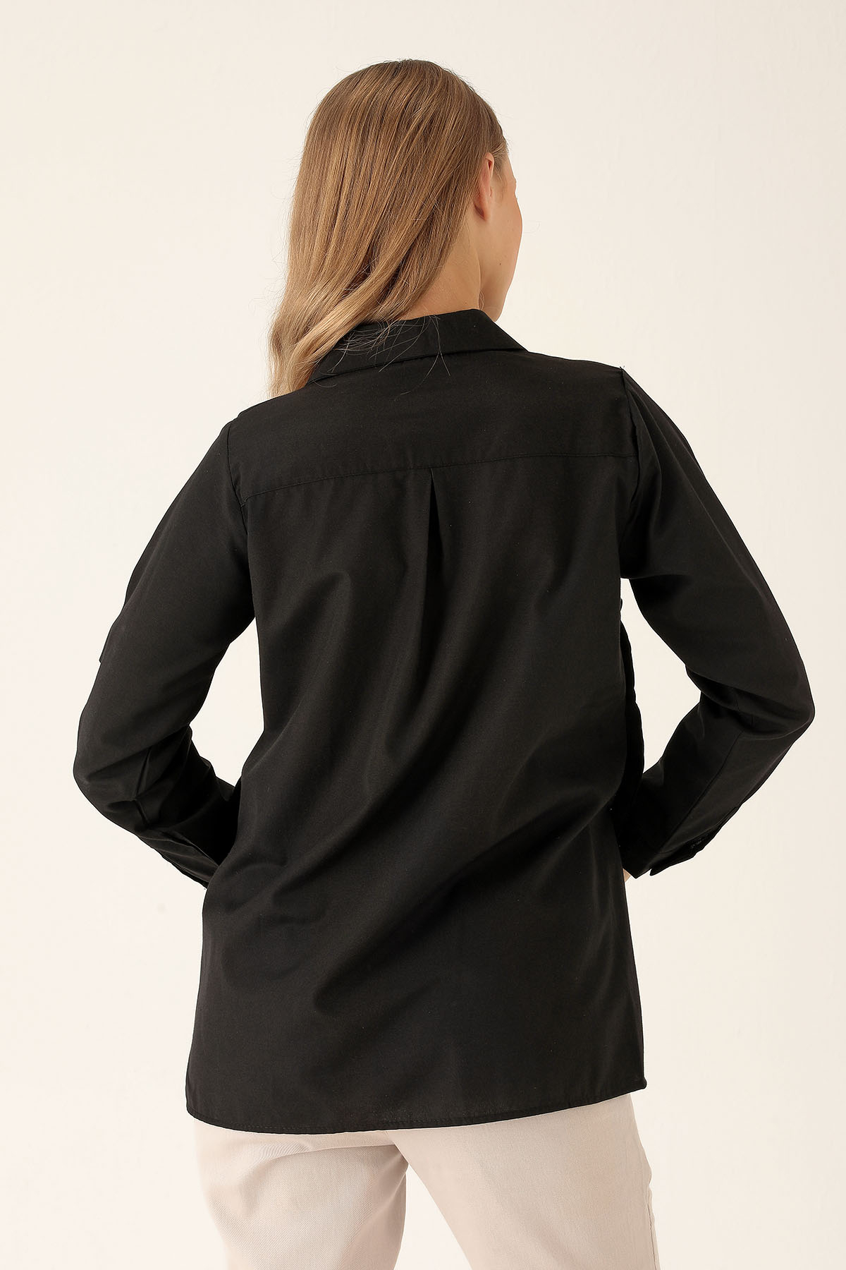 Yandan Çıtçıtlı Düğmeli Bayan Gömlek - 6508A Siyah - 3