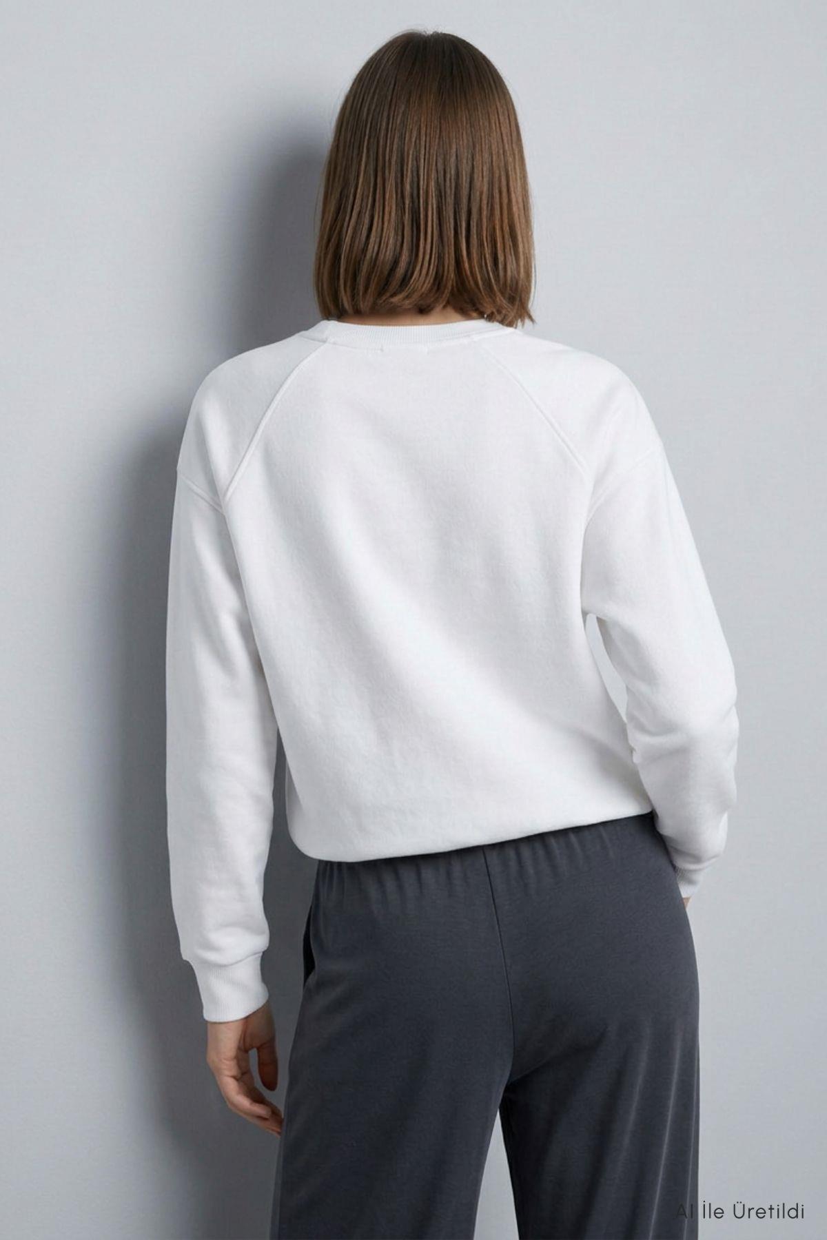 Yarasa Kollu Beli Lastikli Crop Sweatshirt 979 Ekru - 4
