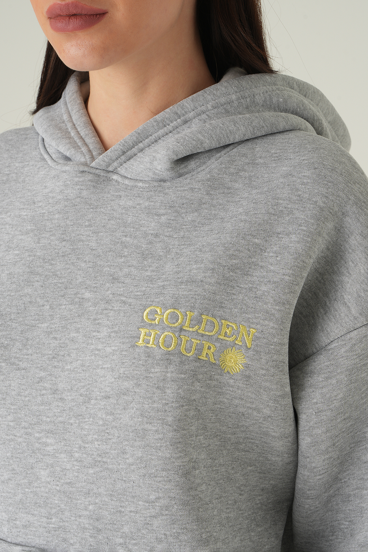 Yazı Nakışlı Kapüşonlu Sweat Gri 0308 - RAYS