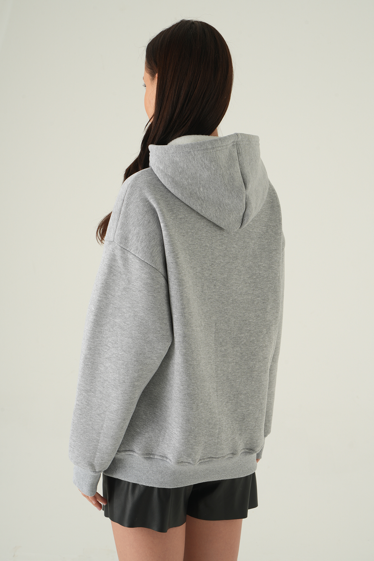 Yazı Nakışlı Kapüşonlu Sweat Gri 0308 - 5