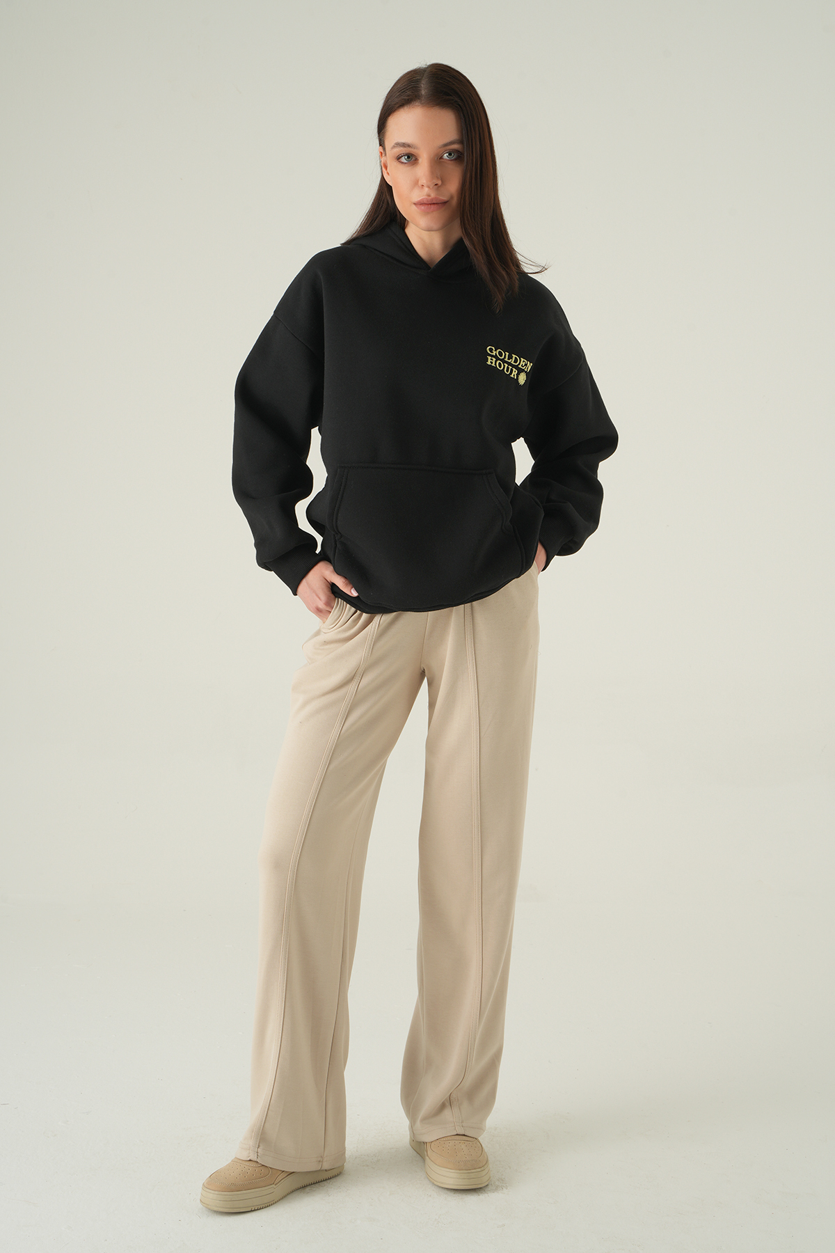 Yazı Nakışlı Kapüşonlu Sweat Siyah 0308 - RAYS