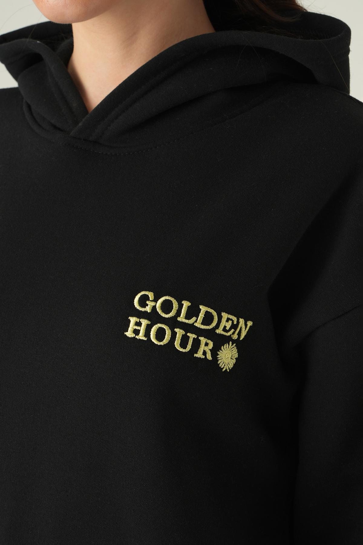 Yazı Nakışlı Kapüşonlu Sweat Siyah 0308 - 4