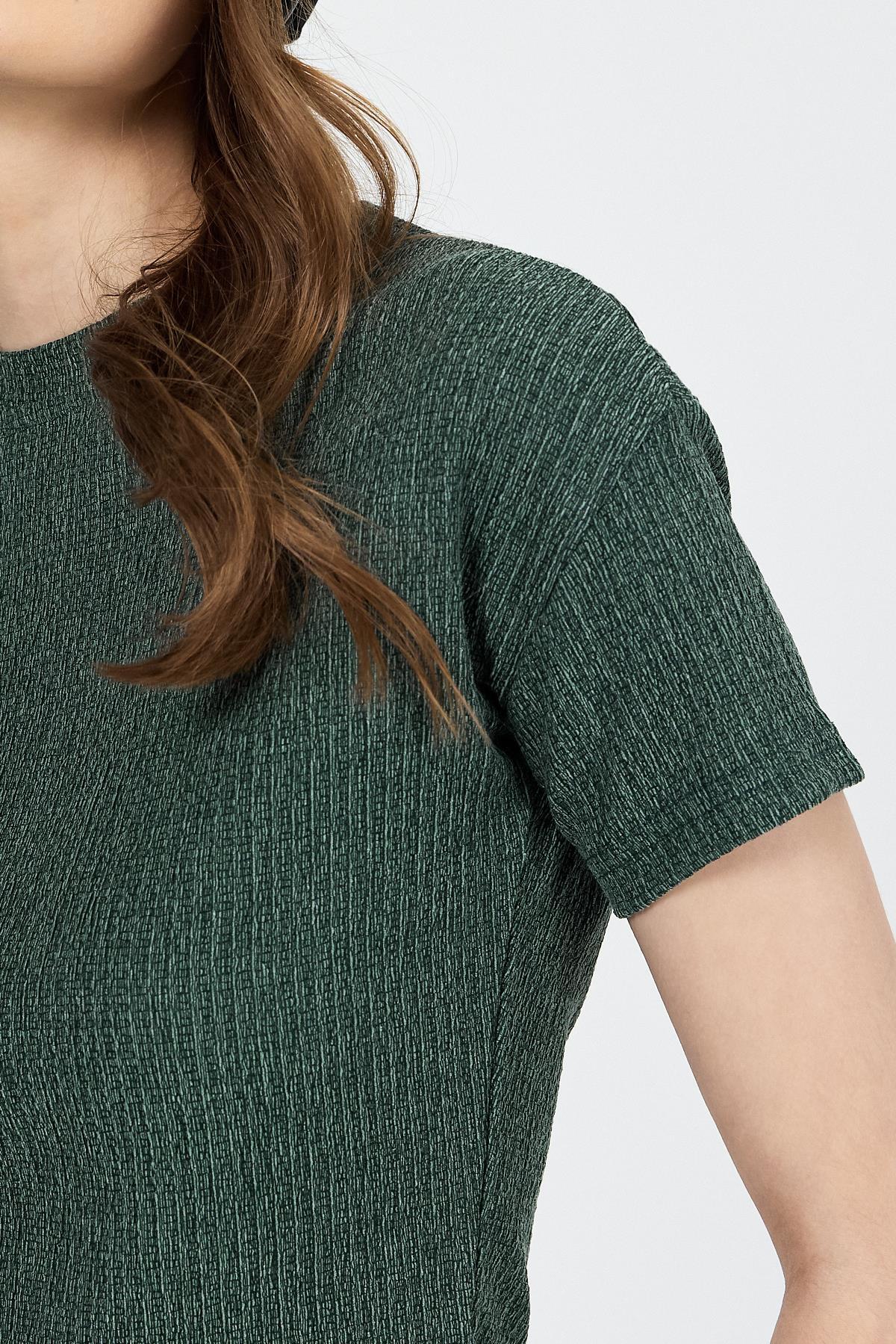 Yeşil Bisiklet Yaka Bürümcük Dokulu Kumaş Alt Üst Takım 1455 - 4