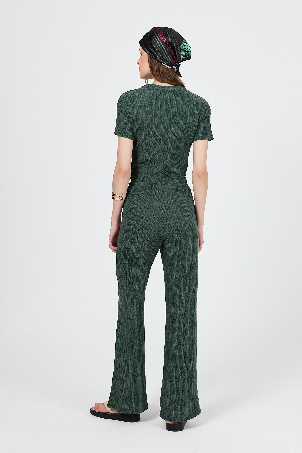 Yeşil Bisiklet Yaka Bürümcük Dokulu Kumaş Alt Üst Takım 1455 - 5