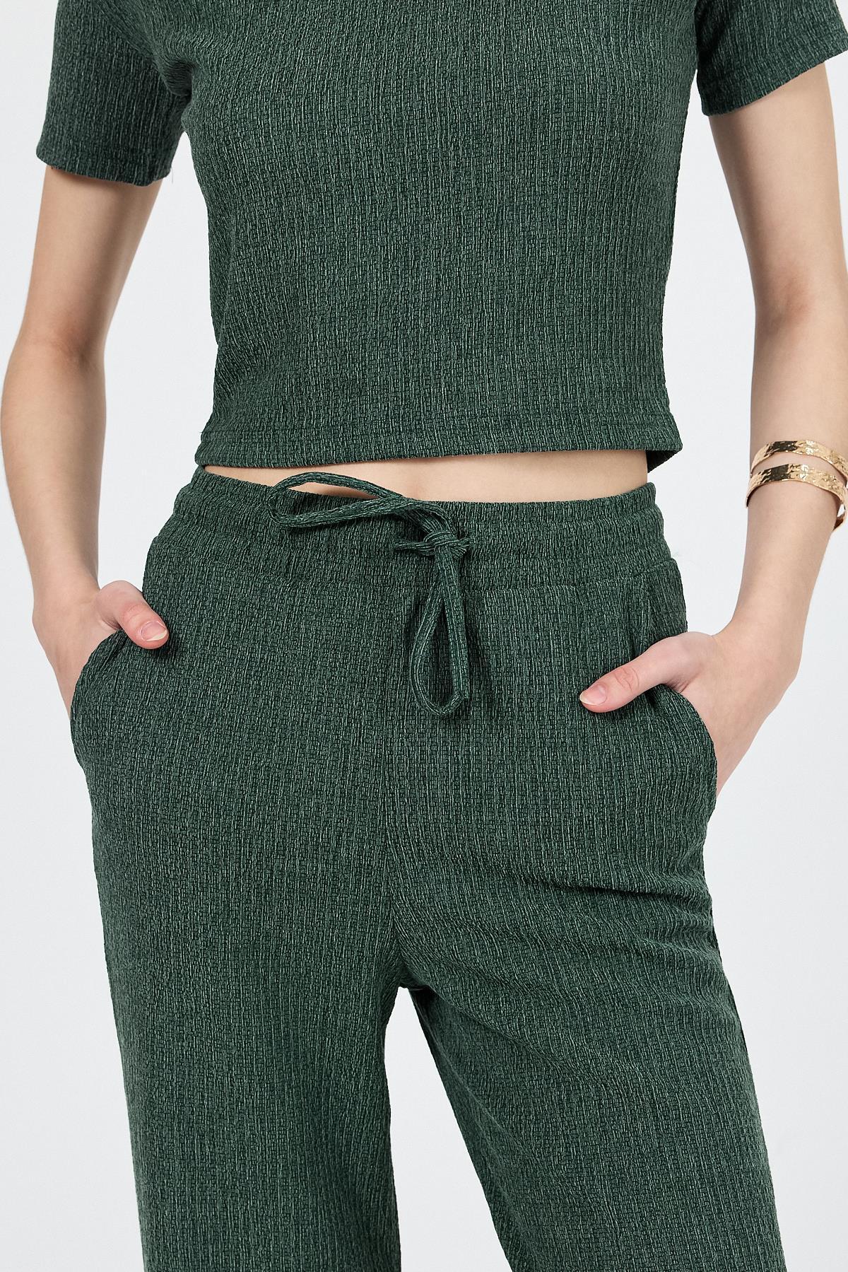 Yeşil Bisiklet Yaka Bürümcük Dokulu Kumaş Alt Üst Takım 1455 - 7