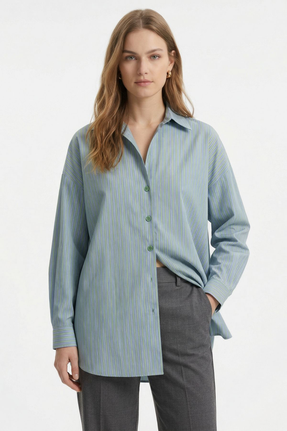 Yeşil Çizgili Salaş Gömlek 5475 - 1