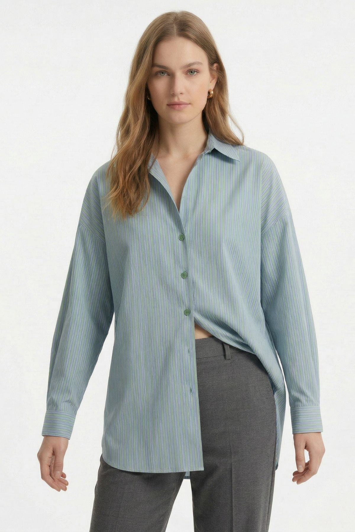 Yeşil Çizgili Salaş Gömlek 5475 - RAYS