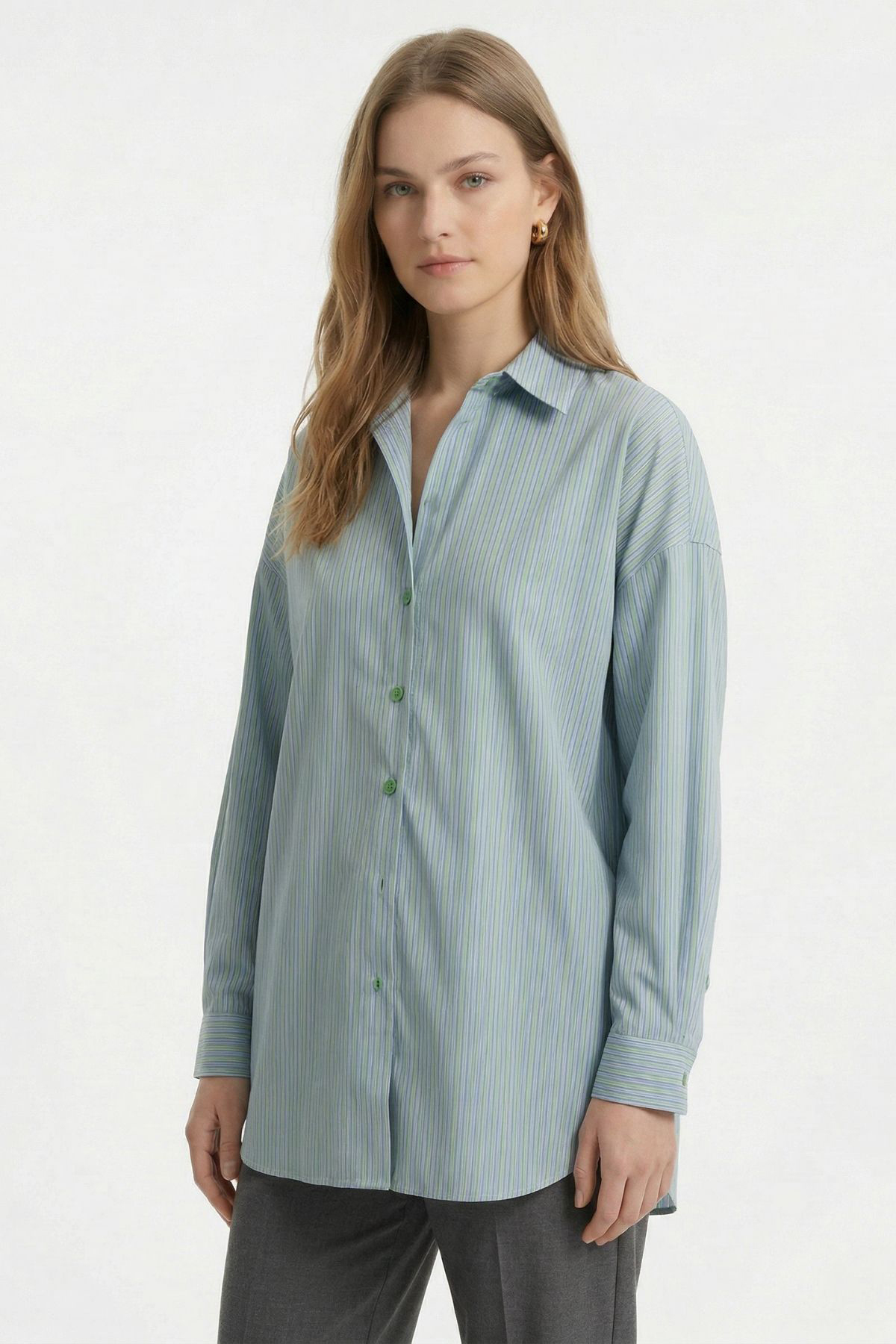 Yeşil Çizgili Salaş Gömlek 5475 - 2