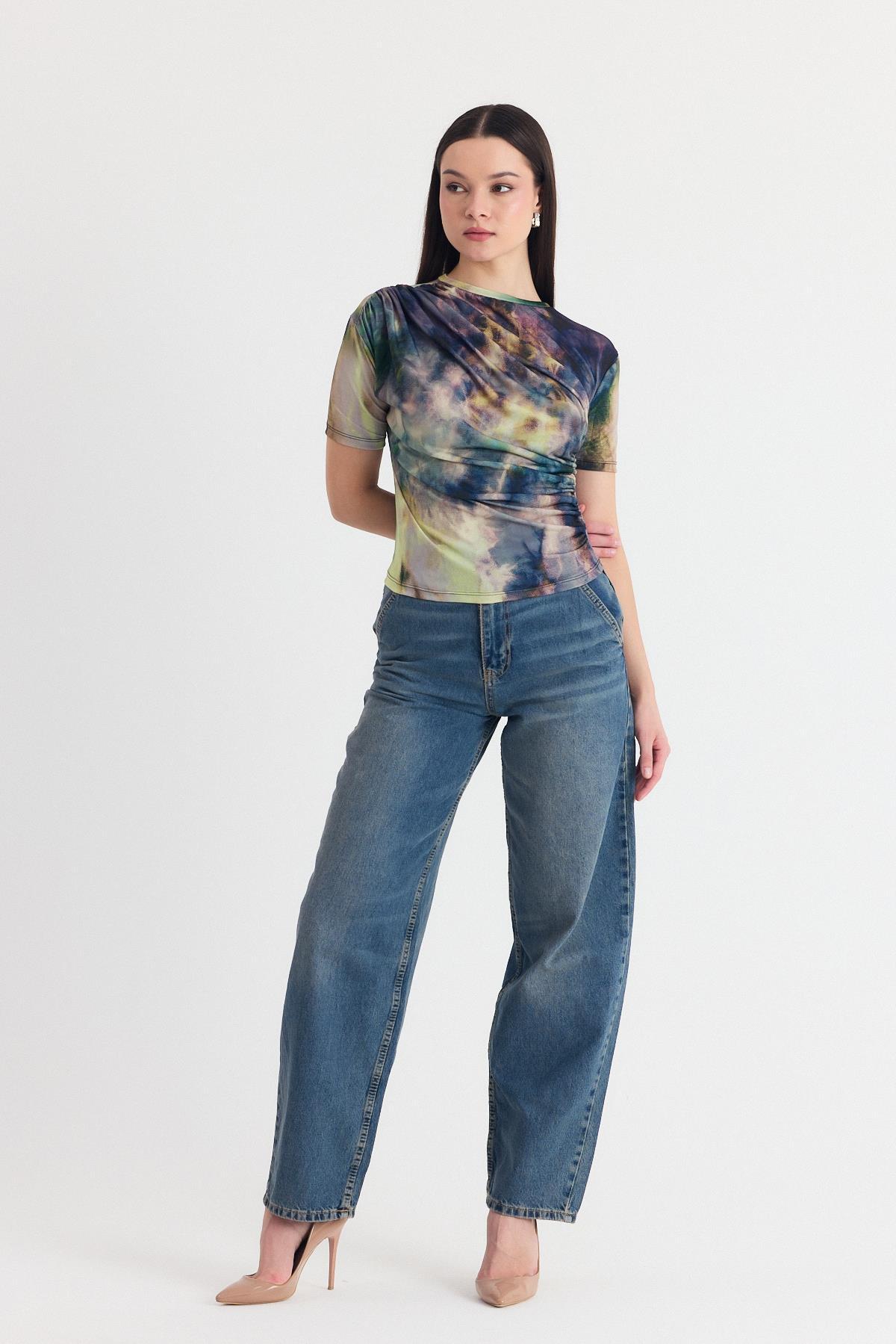 Yeşil Desenli Büzgülü Sandy Bluz 12303 - RAYS