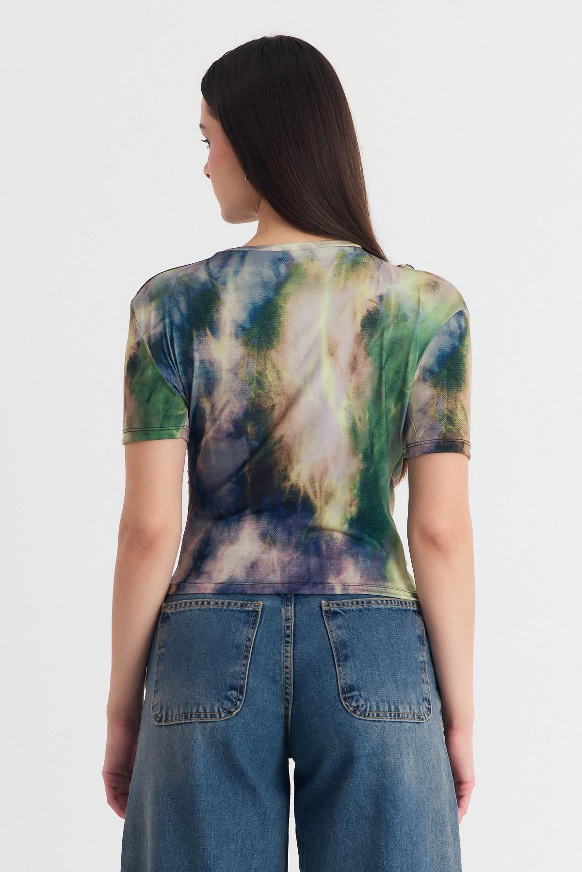 Yeşil Desenli Büzgülü Sandy Bluz 12303 - 5