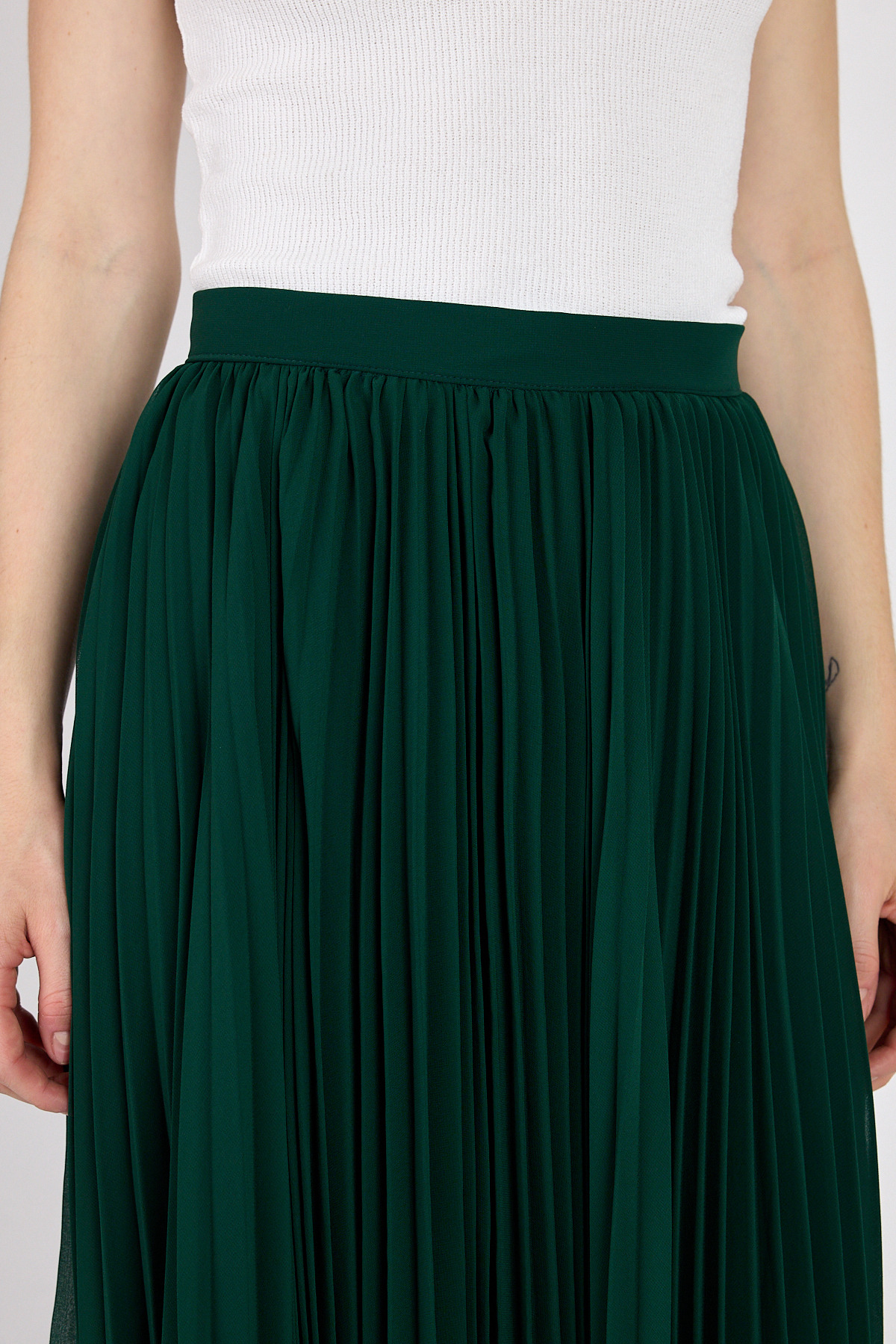 Yeşil Şifon Piliseli Yüksek Bel Maxi Etek 1003 - 4