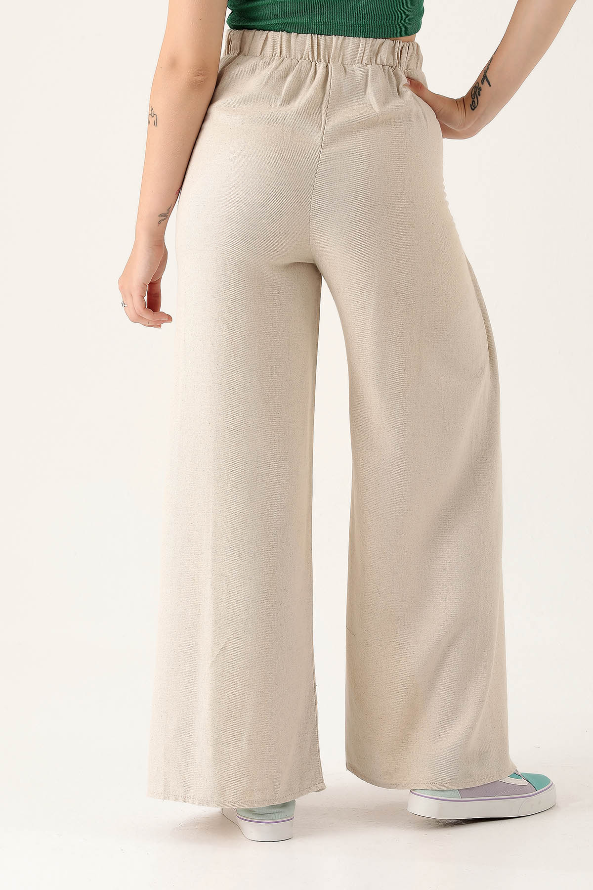 Yırtmaç Detay Bol Bayan Pantolon - 4044 Natural - 5