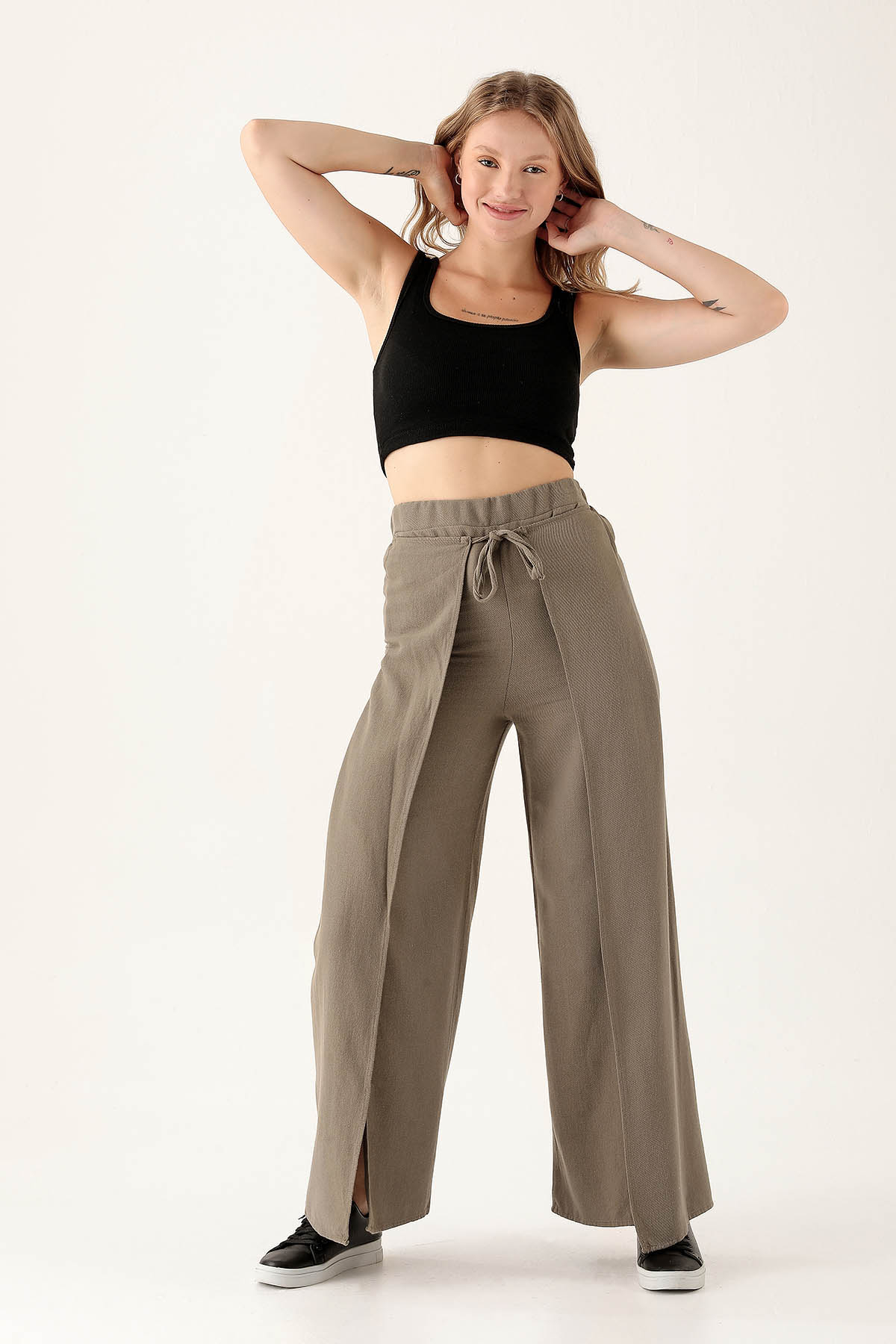 Yırtmaç Detay Bol Bayan Pantolon - 4044 Olive Yeşili - 2