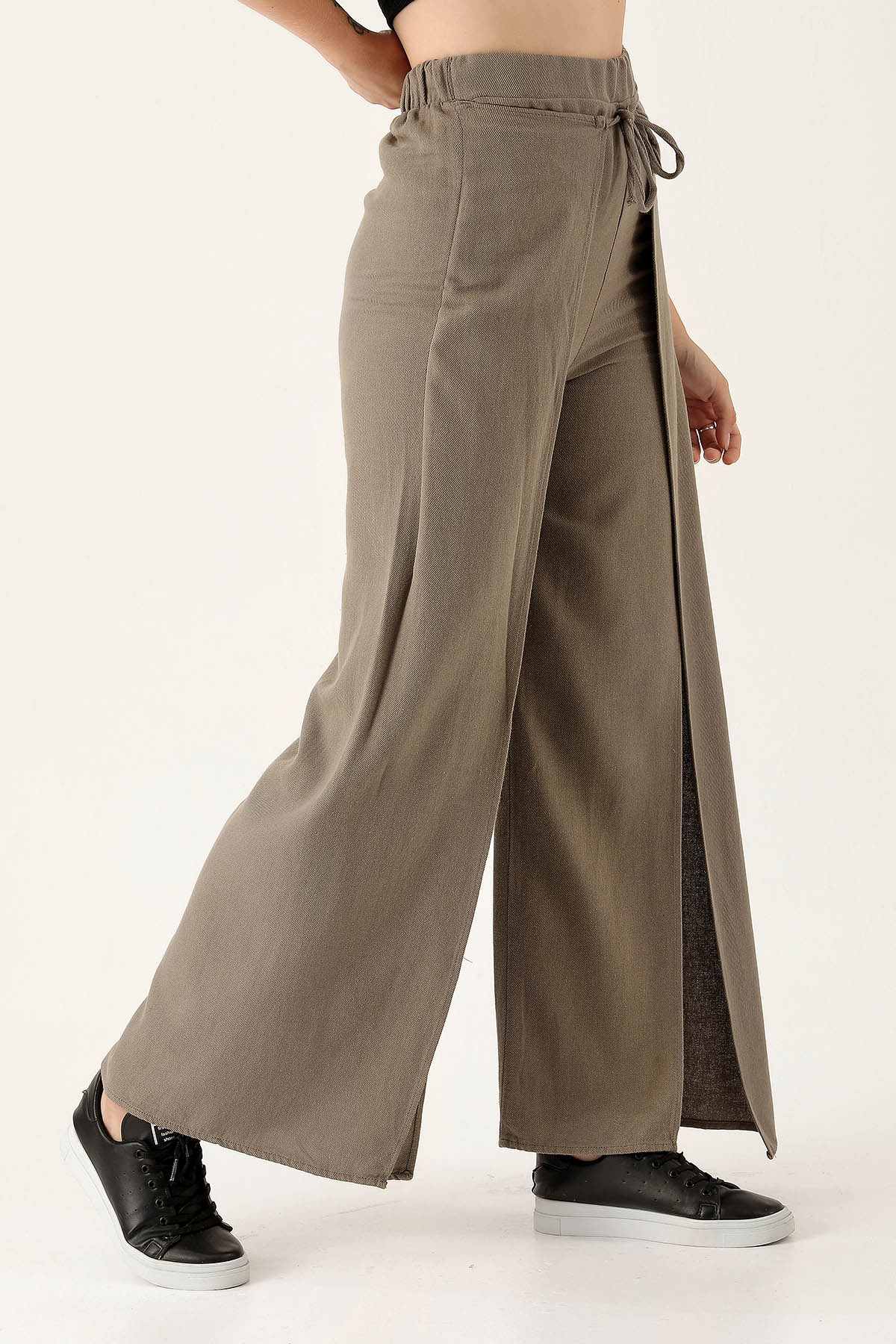 Yırtmaç Detay Bol Bayan Pantolon - 4044 Olive Yeşili - 4