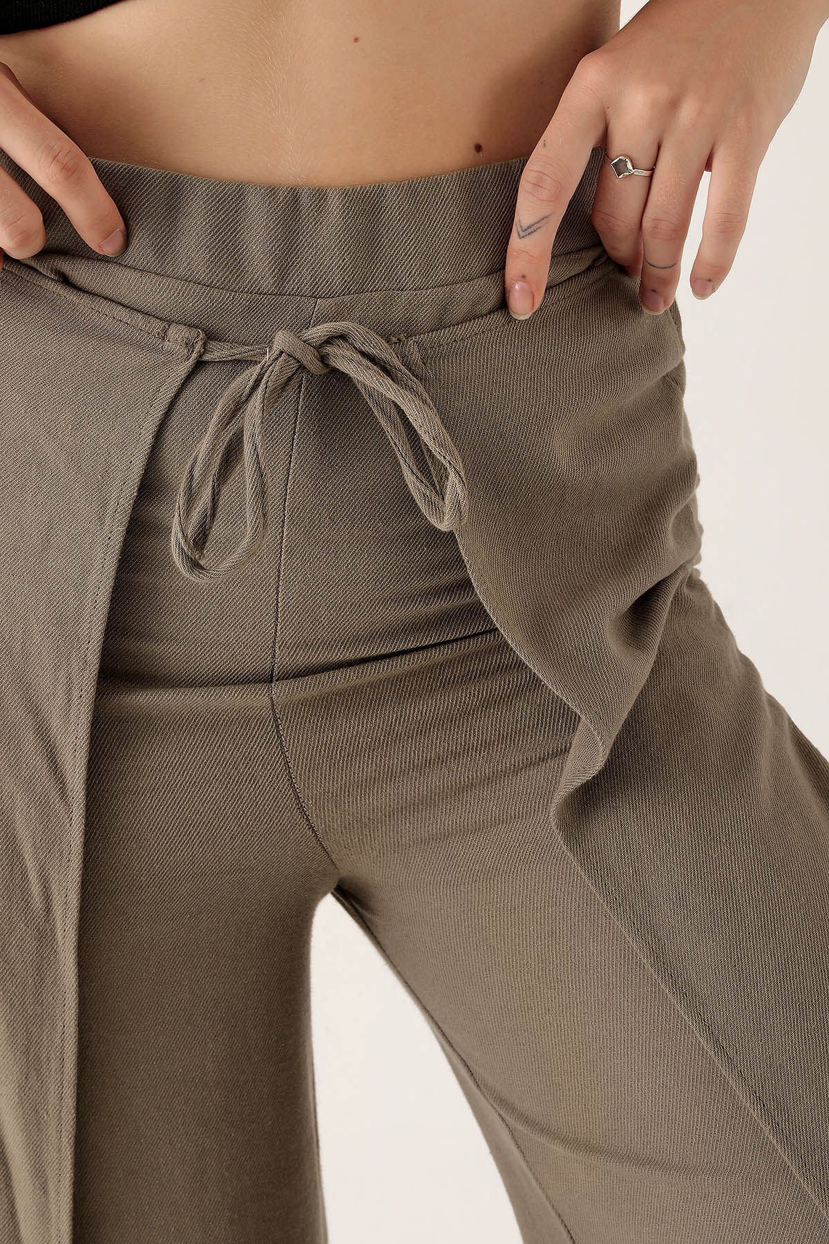 Yırtmaç Detay Bol Bayan Pantolon - 4044 Olive Yeşili - 6