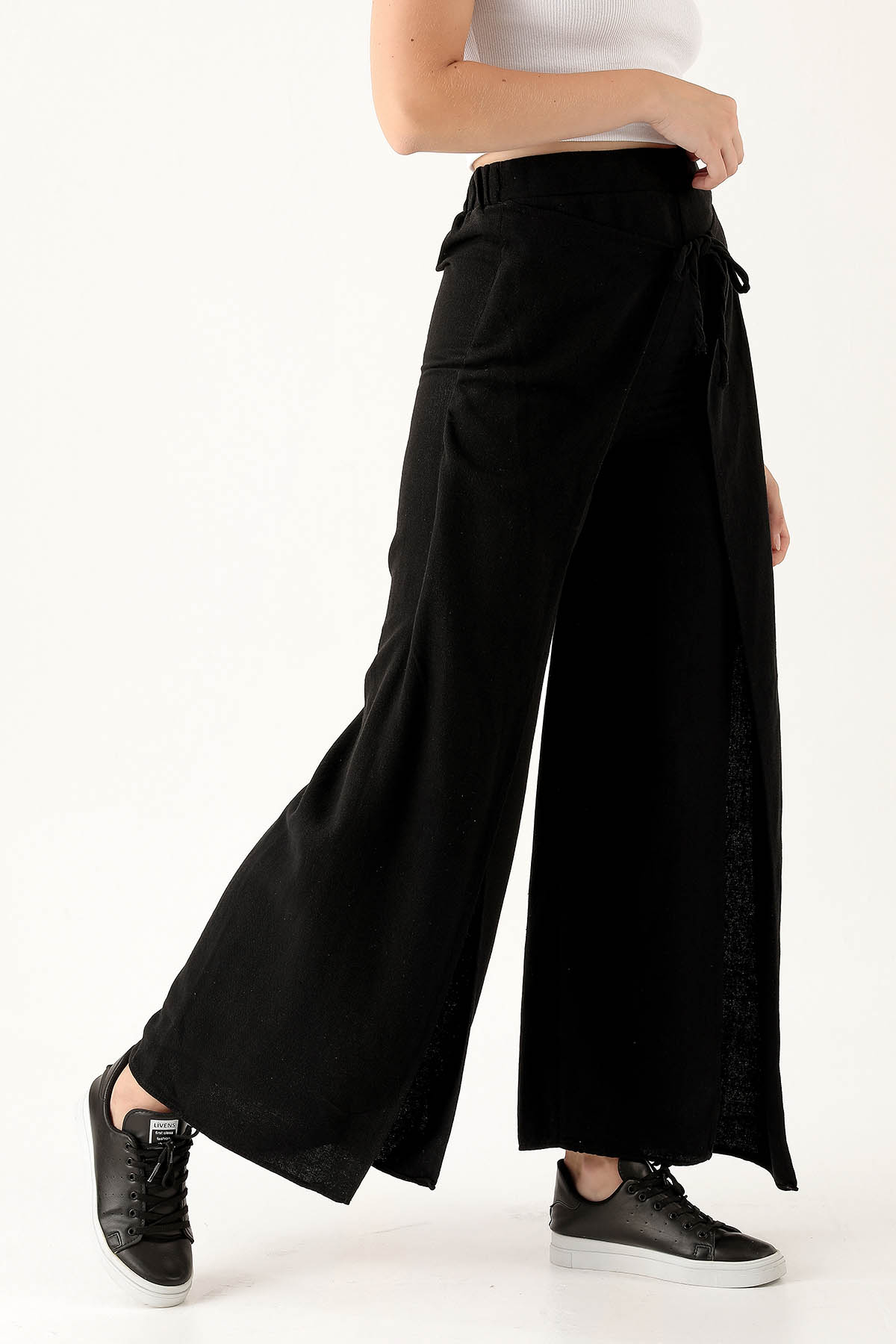 Yırtmaç Detay Bol Bayan Pantolon - 4044 Siyah - 3